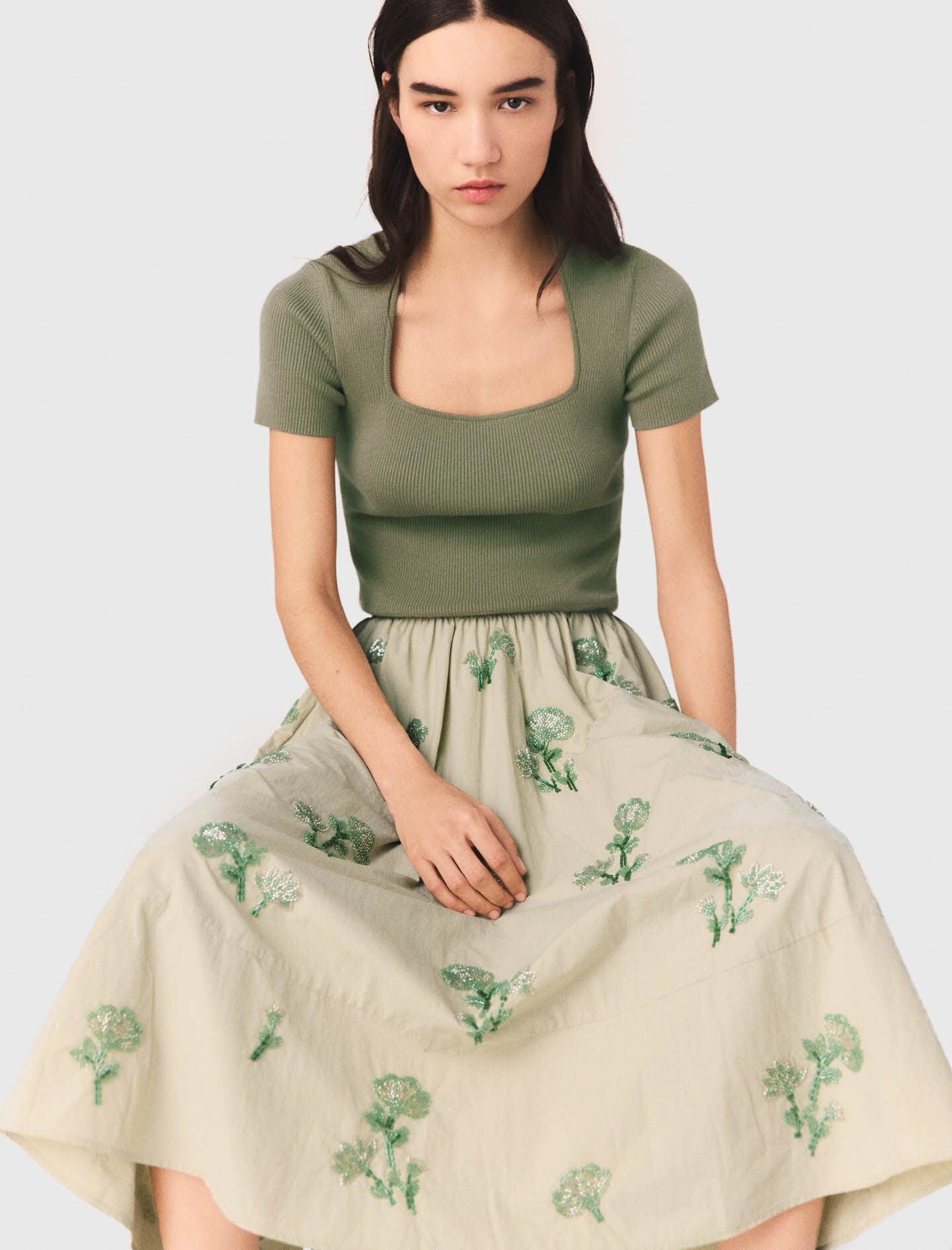 Beaded technical skirt Natural For Women | Maje