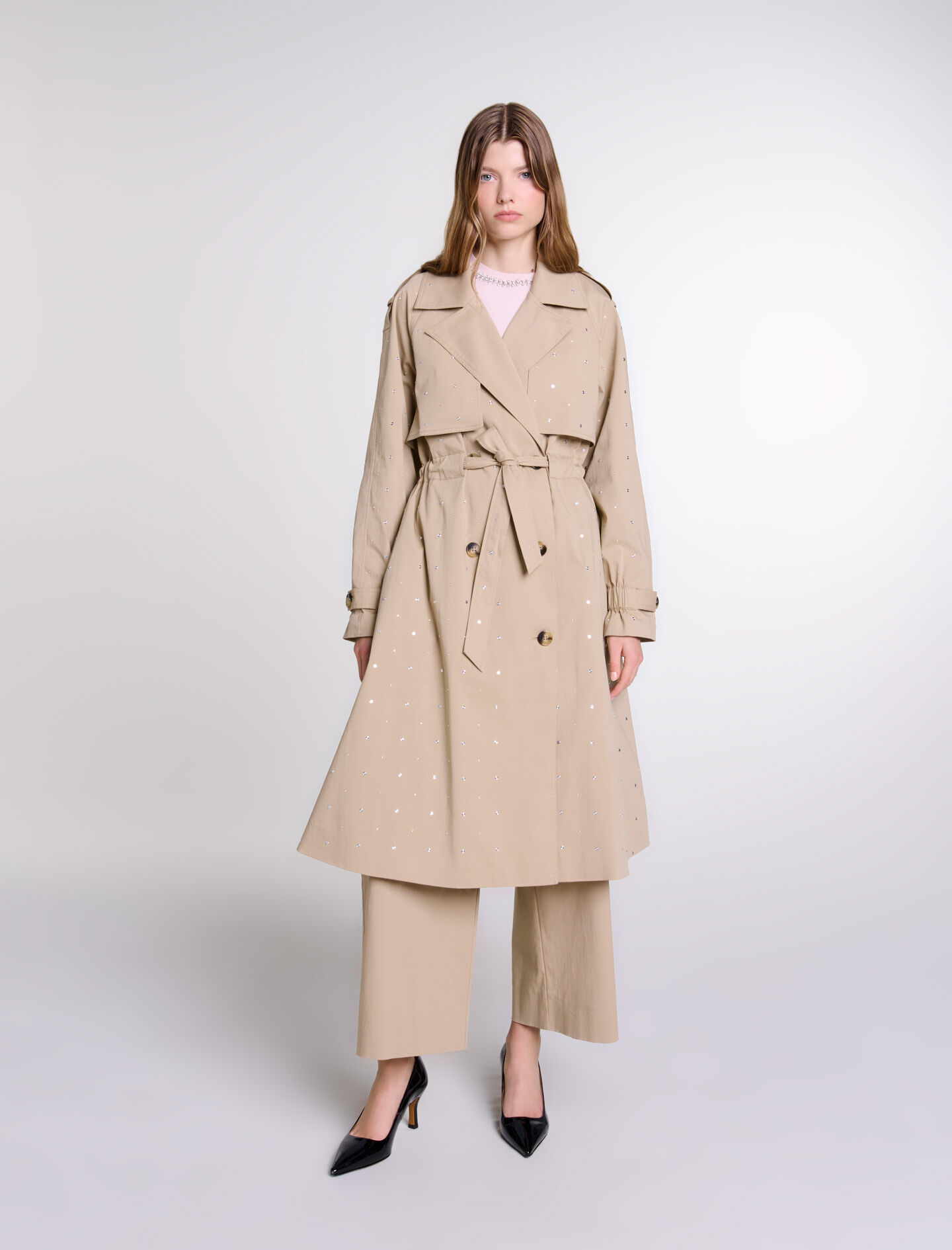 Studded elastic waist trench coat Natural For Women | Maje