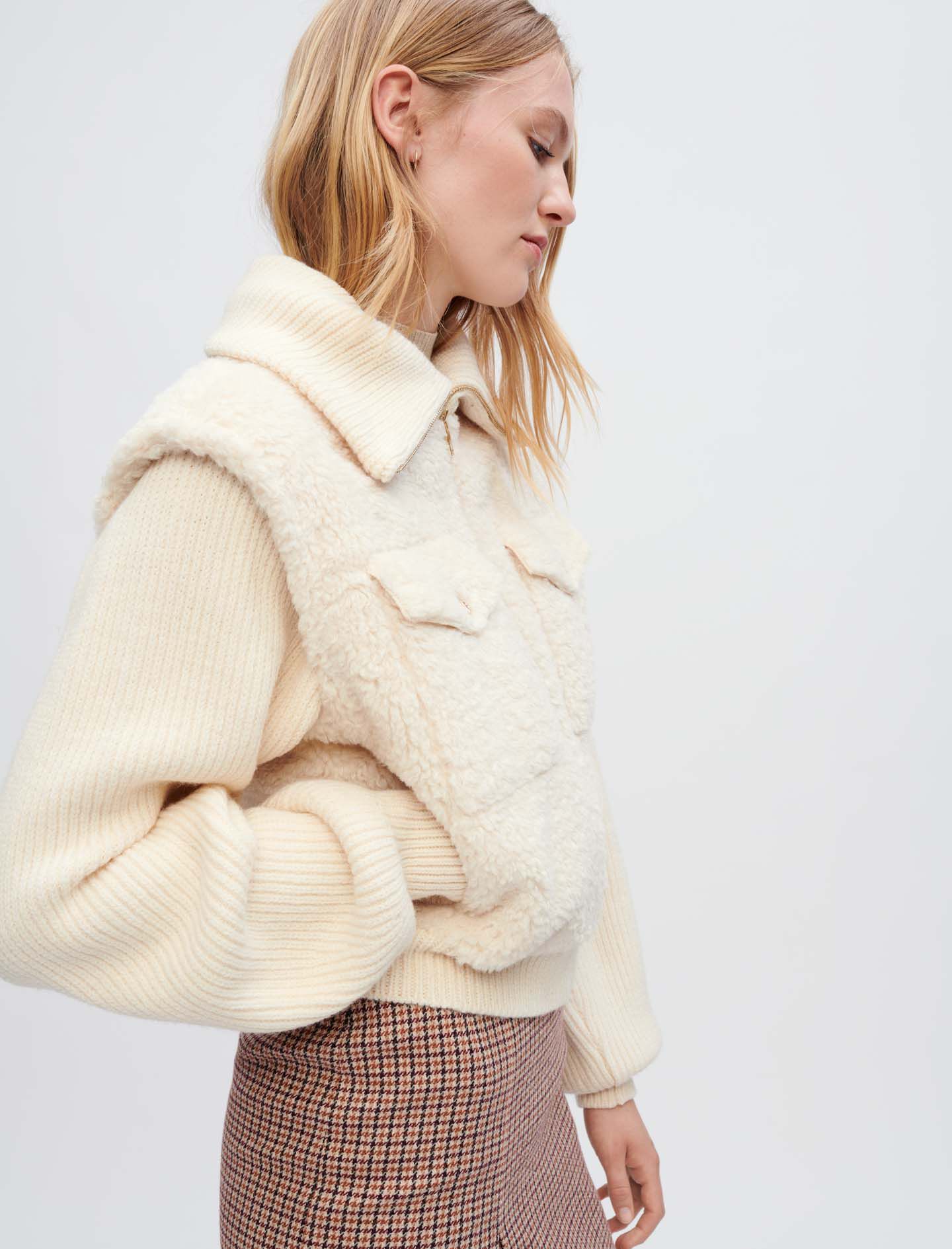 Faux fur and knit jacket