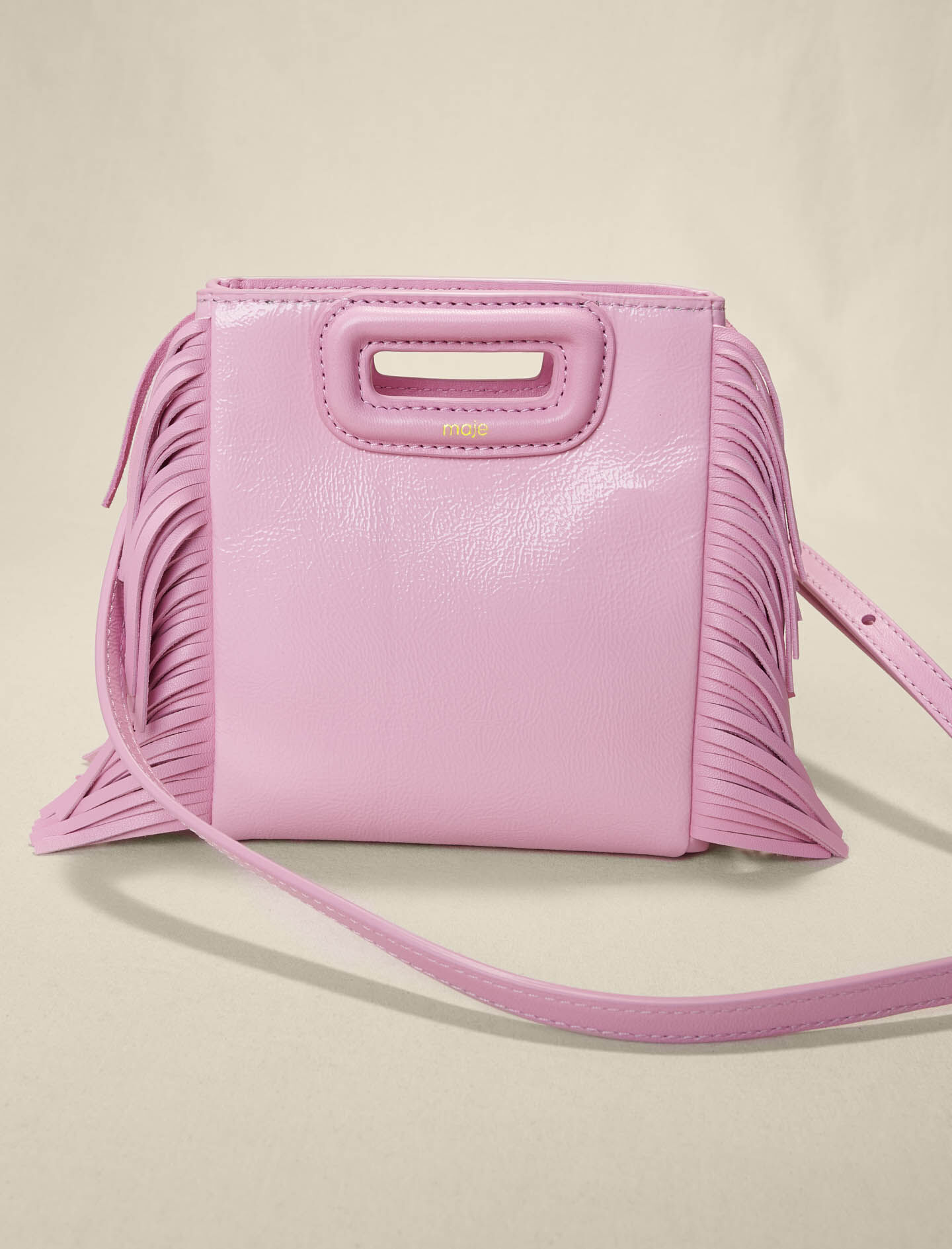 【MAJE】フリンジ付きスムースレザー Mバッグ - ピンク Smooth leather mini Miss M bag