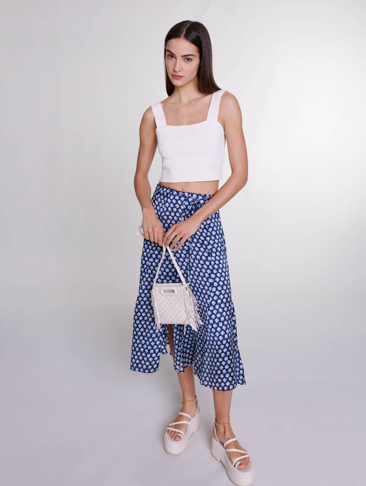 Mid-length satin-effect skirt