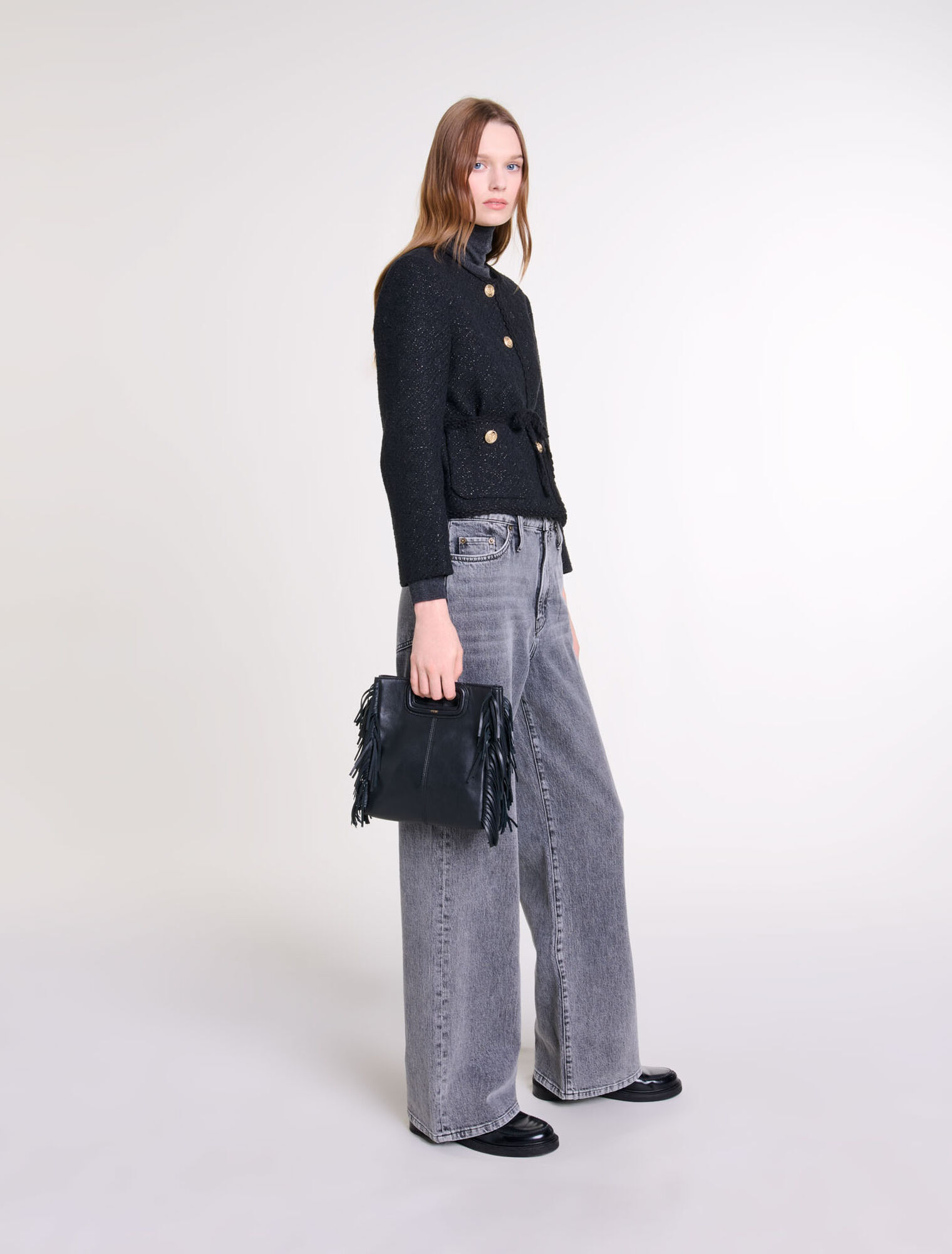 Belted shiny  tweed jacket
