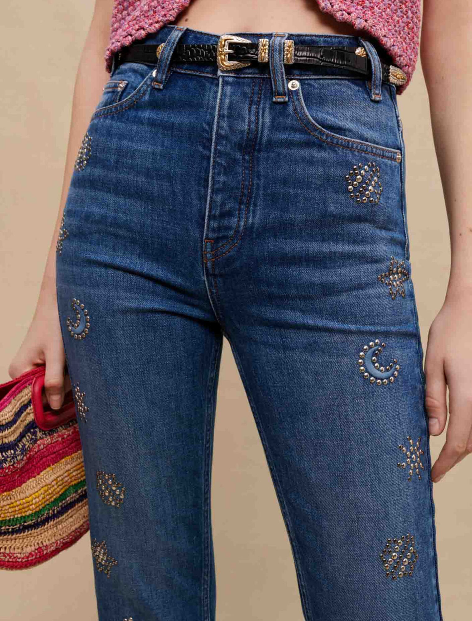 Jeans adorned with moon crystals