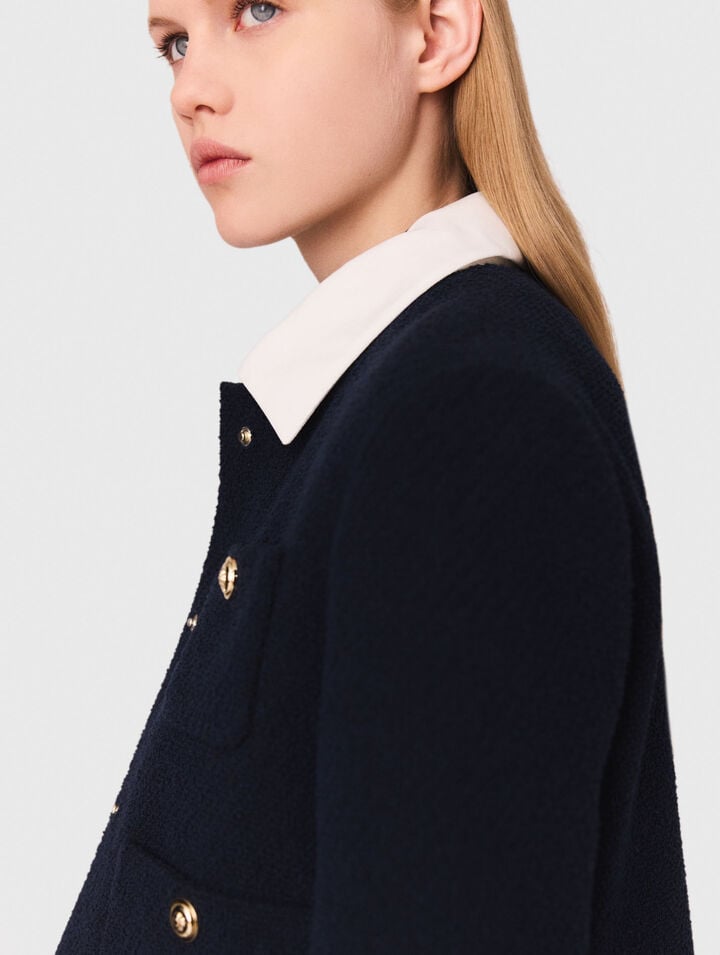 Short tweed jacket, removable col