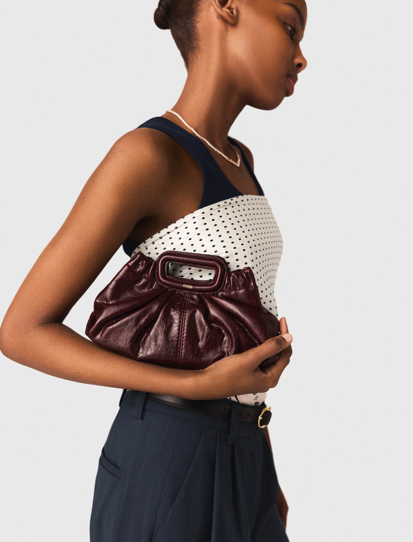 Crackled leather Milpli mini Clutch Red For Women | Maje