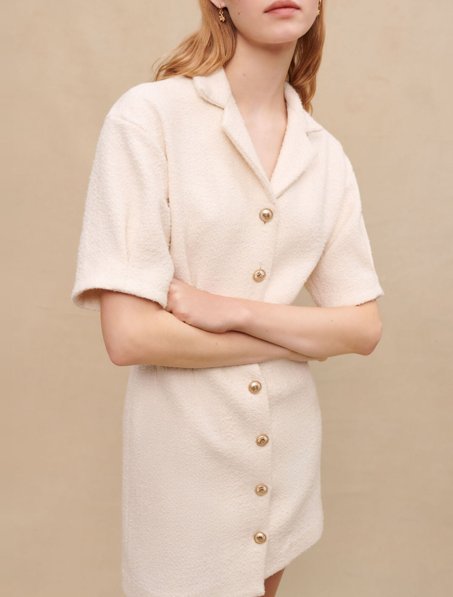 White buttoned tweed dress