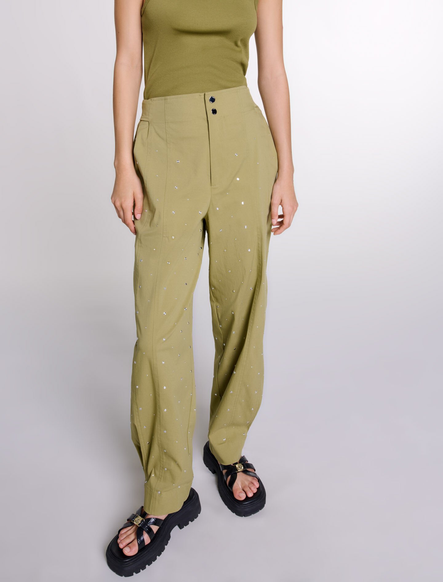 Studded baggy trousers Brown For Women | Maje