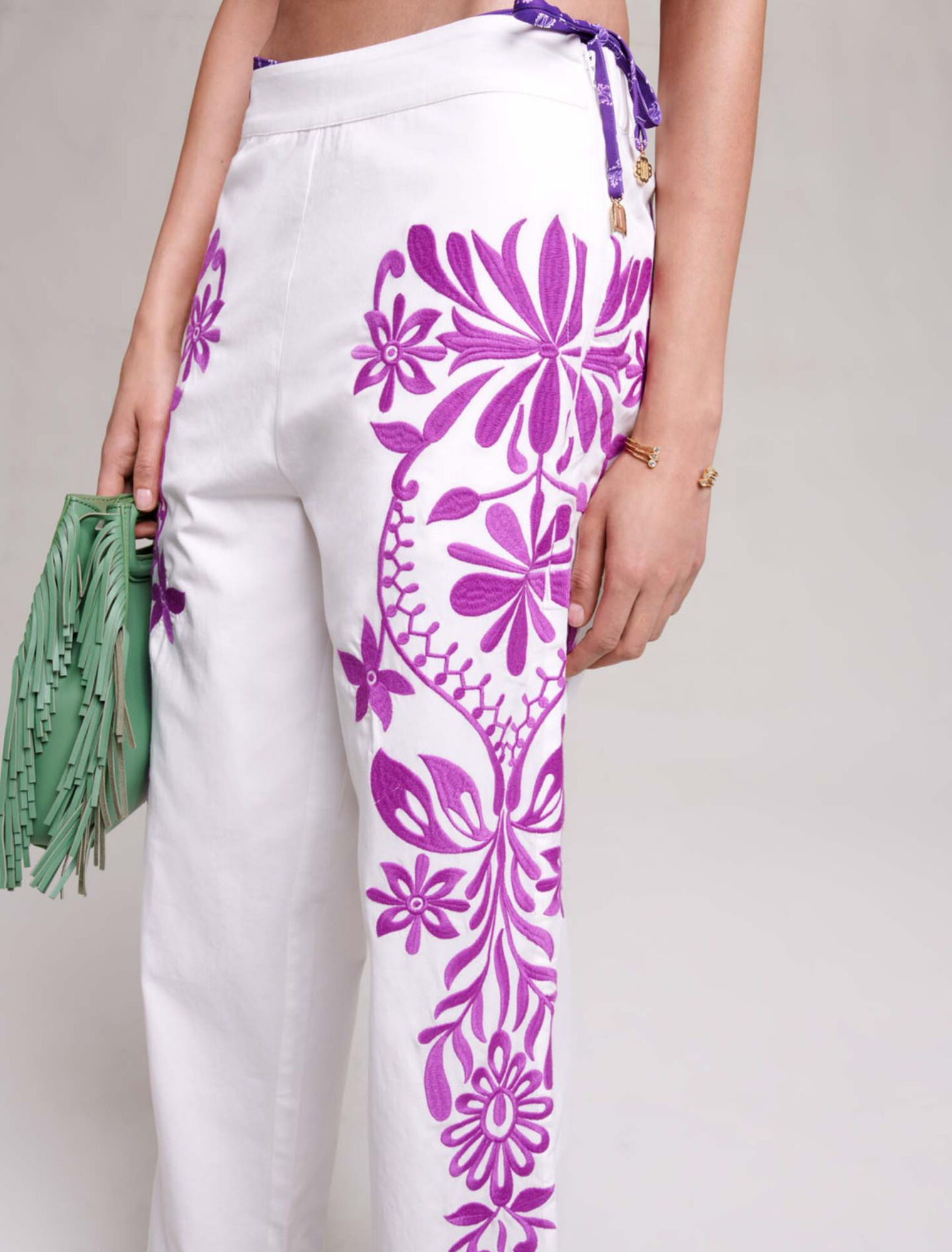 Embroidered wide-leg trousers