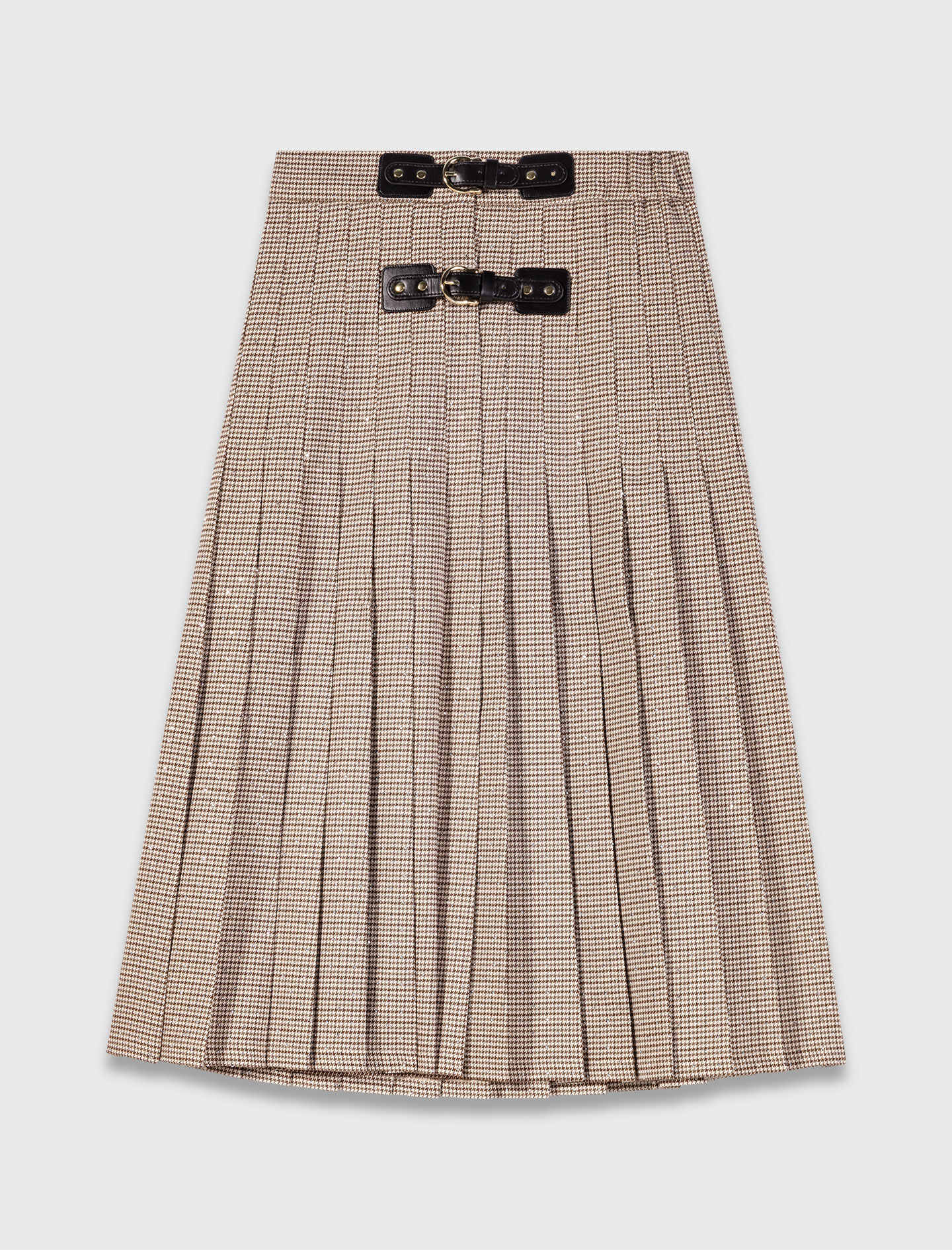 Pleated checked midi skirt Brown For Women | Maje