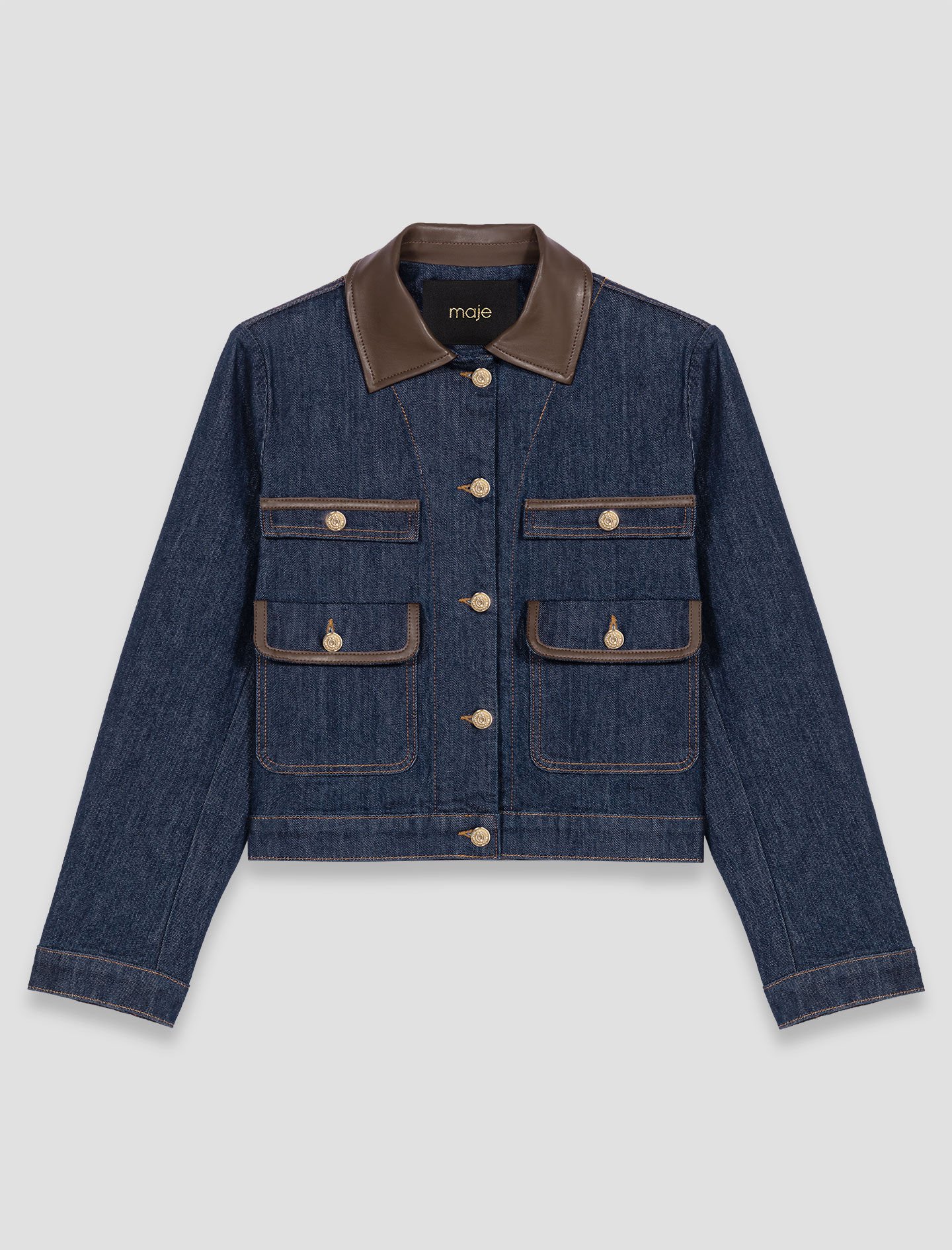 maje ジャケット Denim jacket with faux leather Blue For Women | Maje