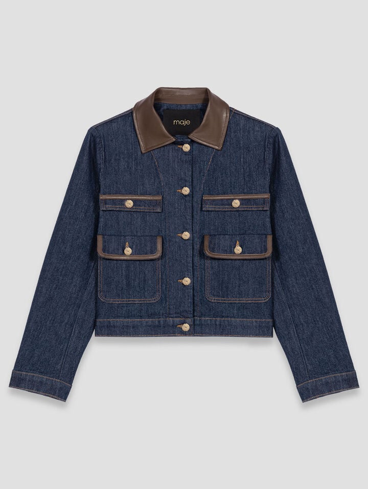 Denim jacket with faux leather