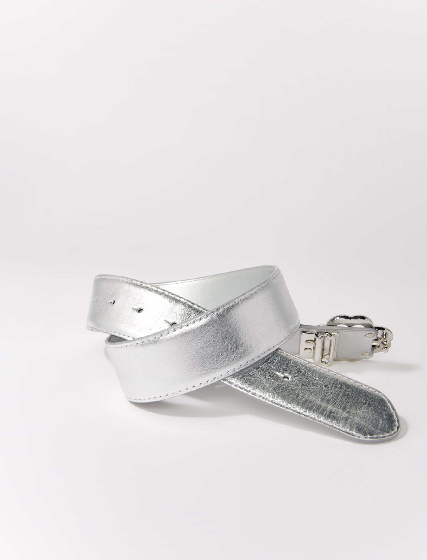 Clover belt in metallic leather Black / Gray For Women | Maje