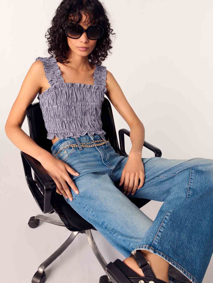 Gingham smocked crop top