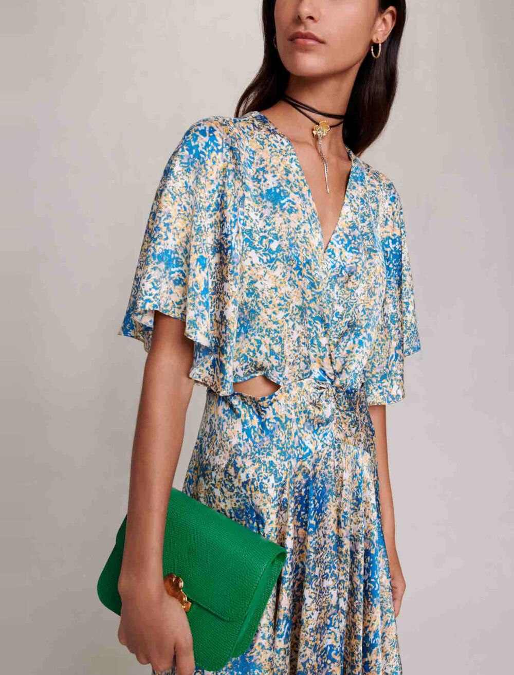 Long satin dress Printed For Women Maje