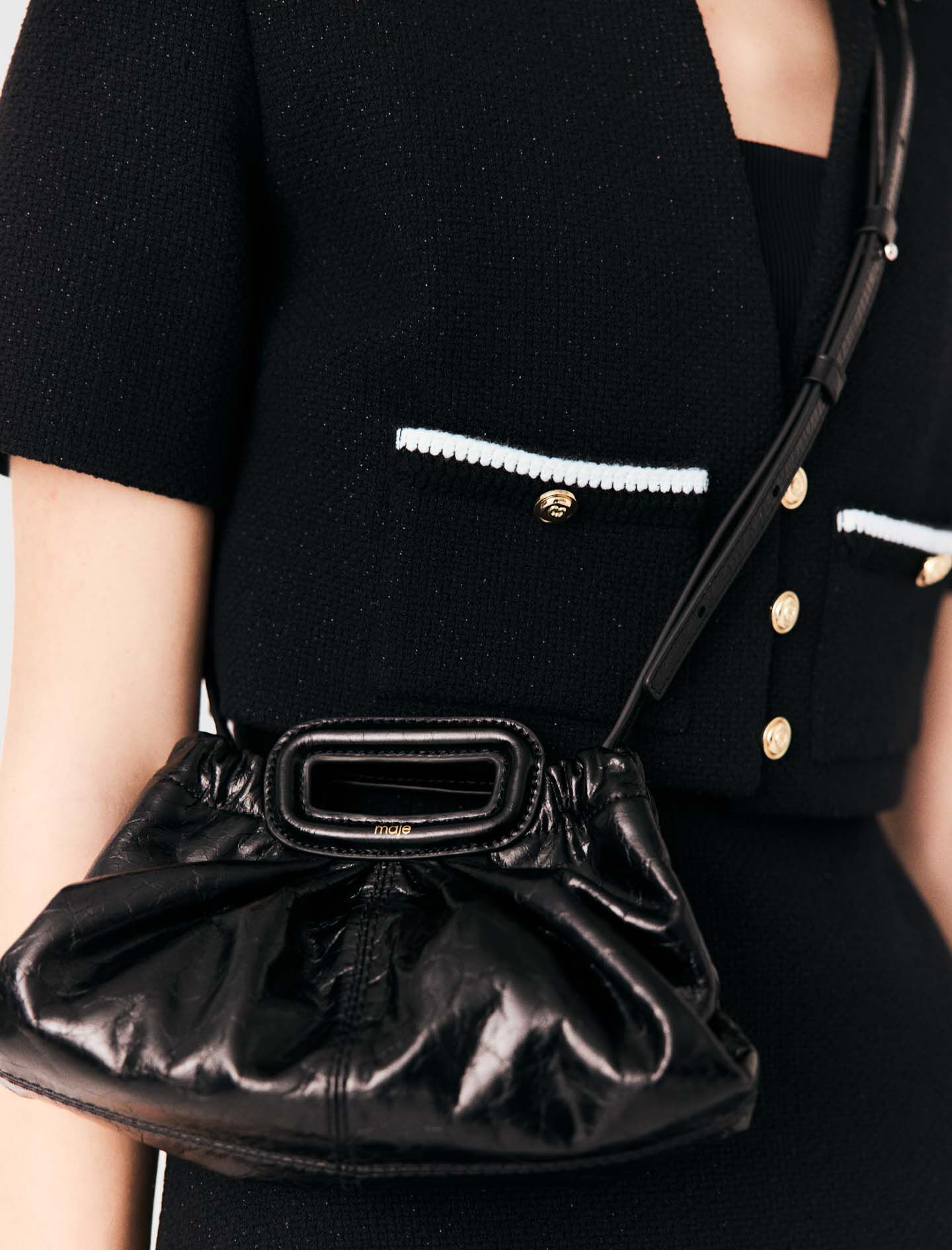 Milpli mini crackled leather clutch Black / Gray For Women | Maje