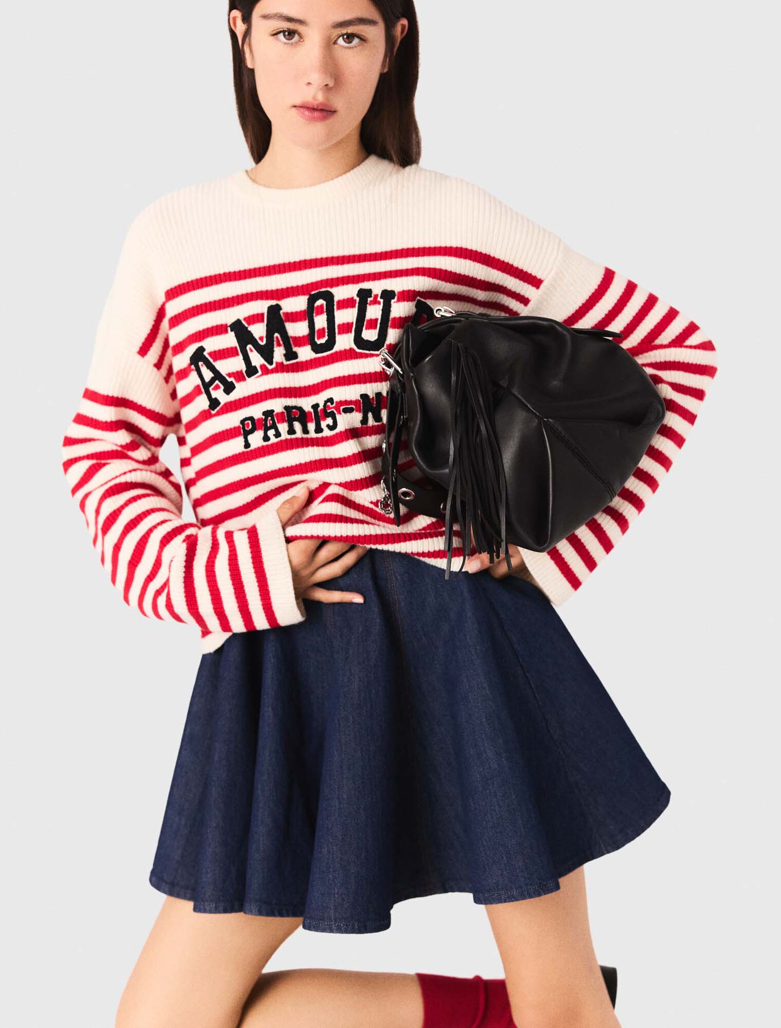 Striped rib knit sweater