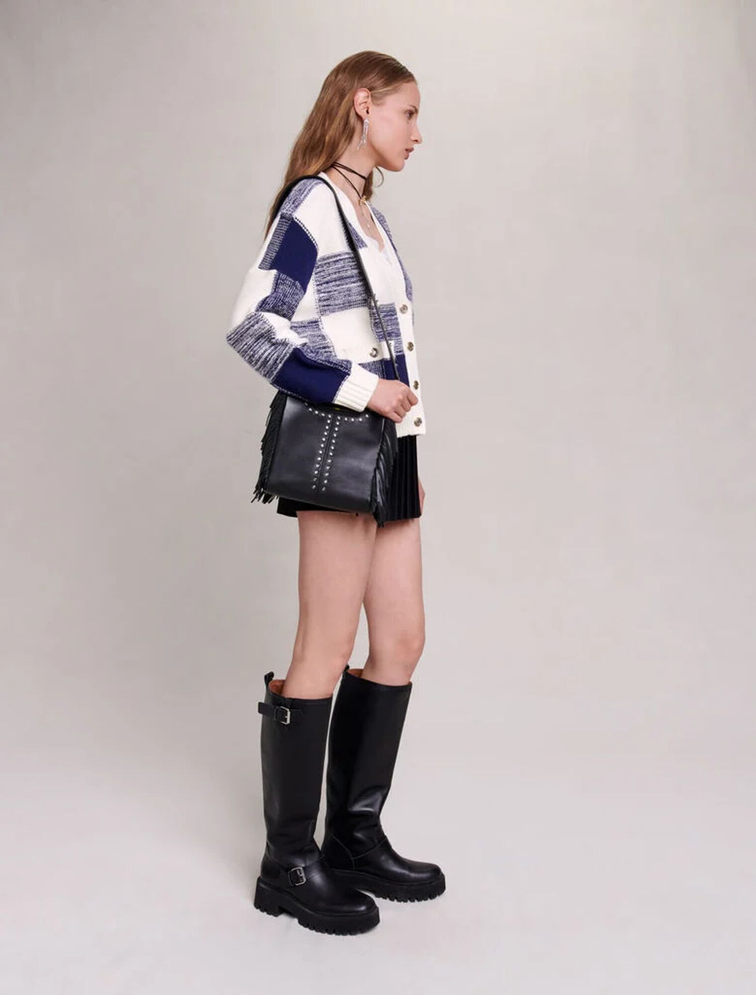 Fringed leather M bag