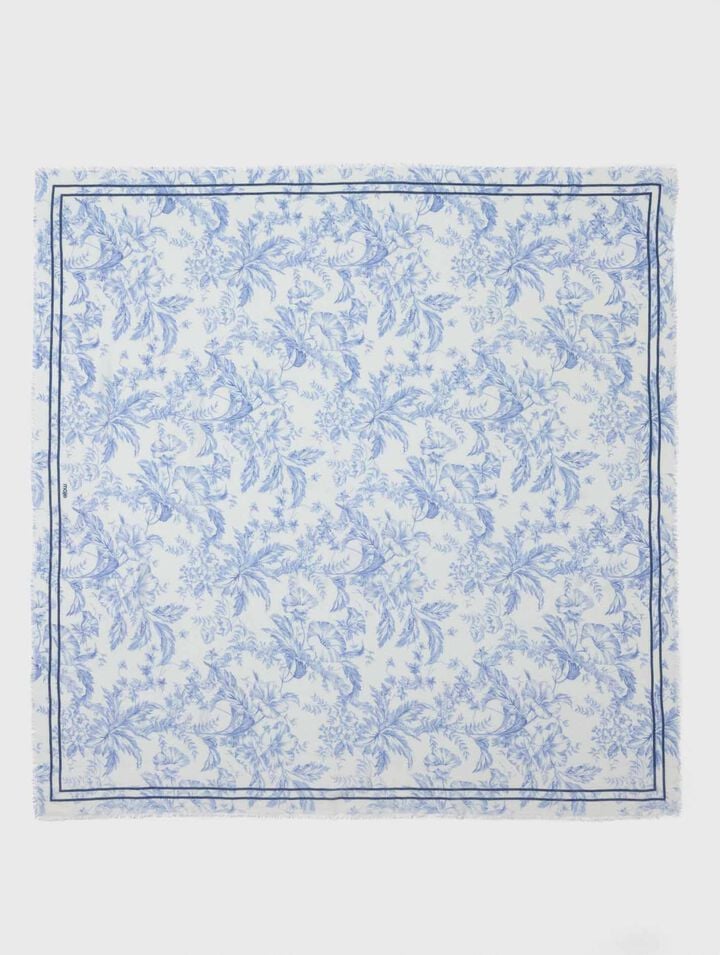 Floral print wool blend shawl