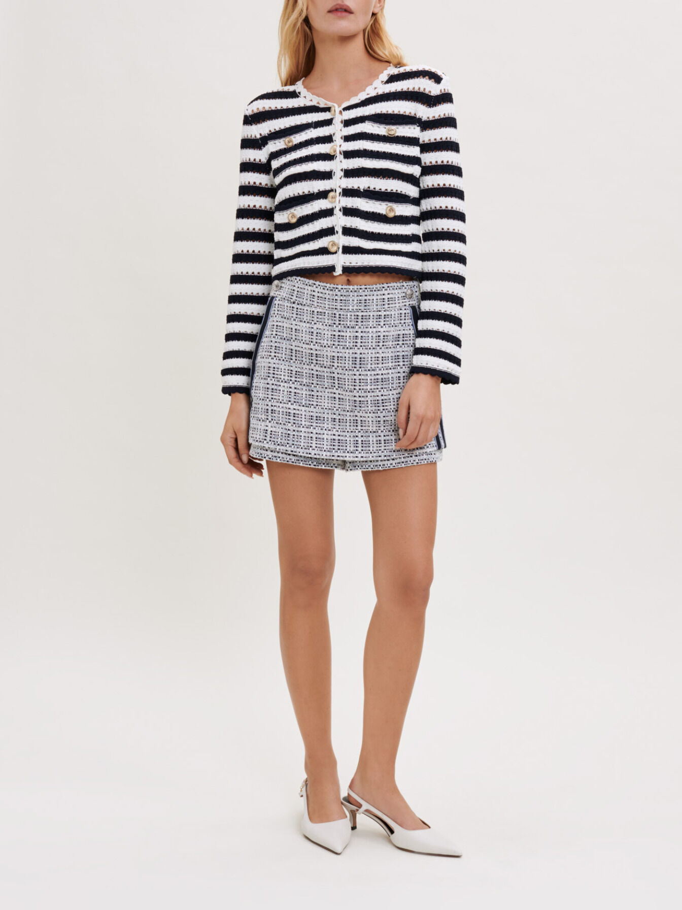 Maje short cardigan with contrasting stripes discount