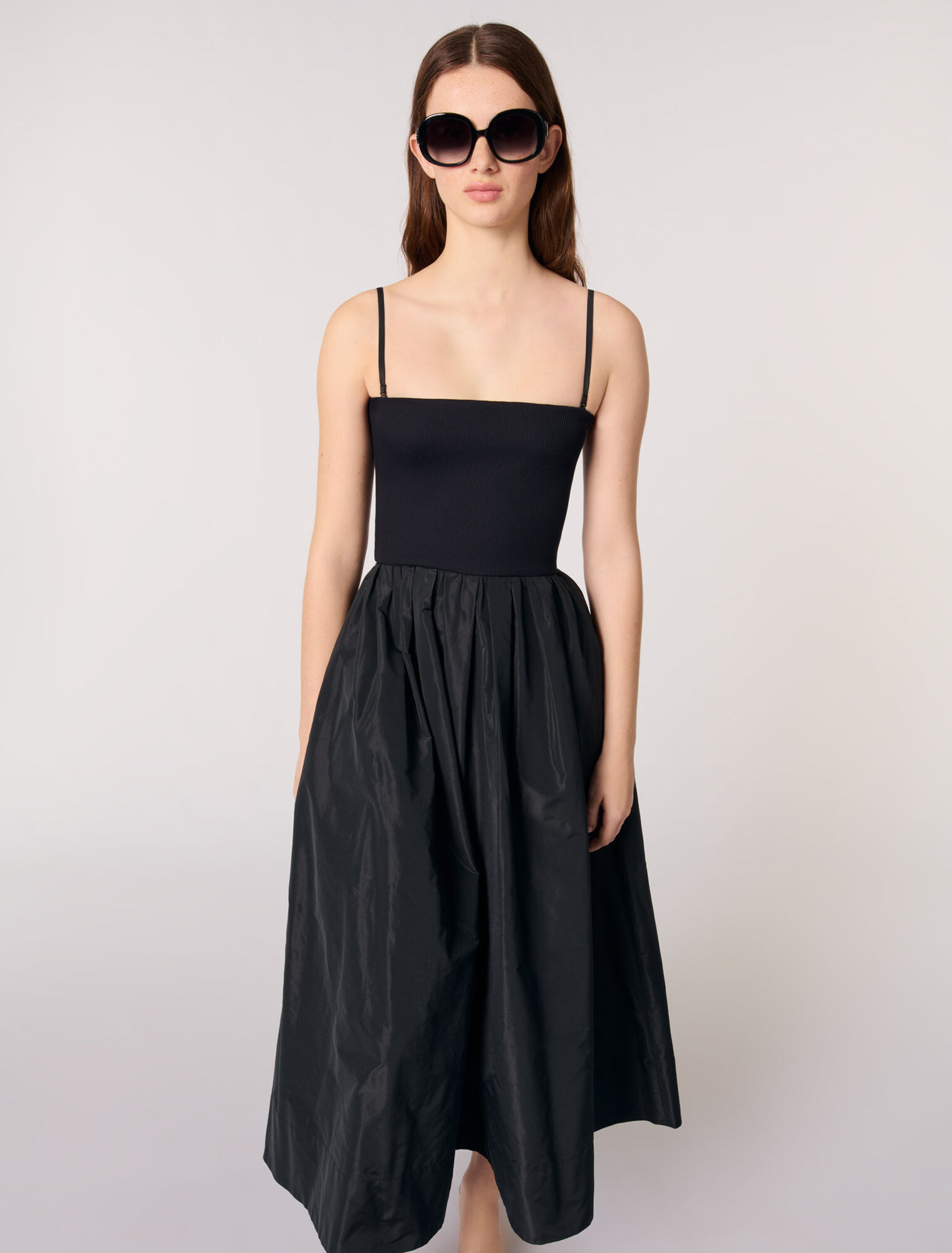 Strapless mesh and taffeta dress