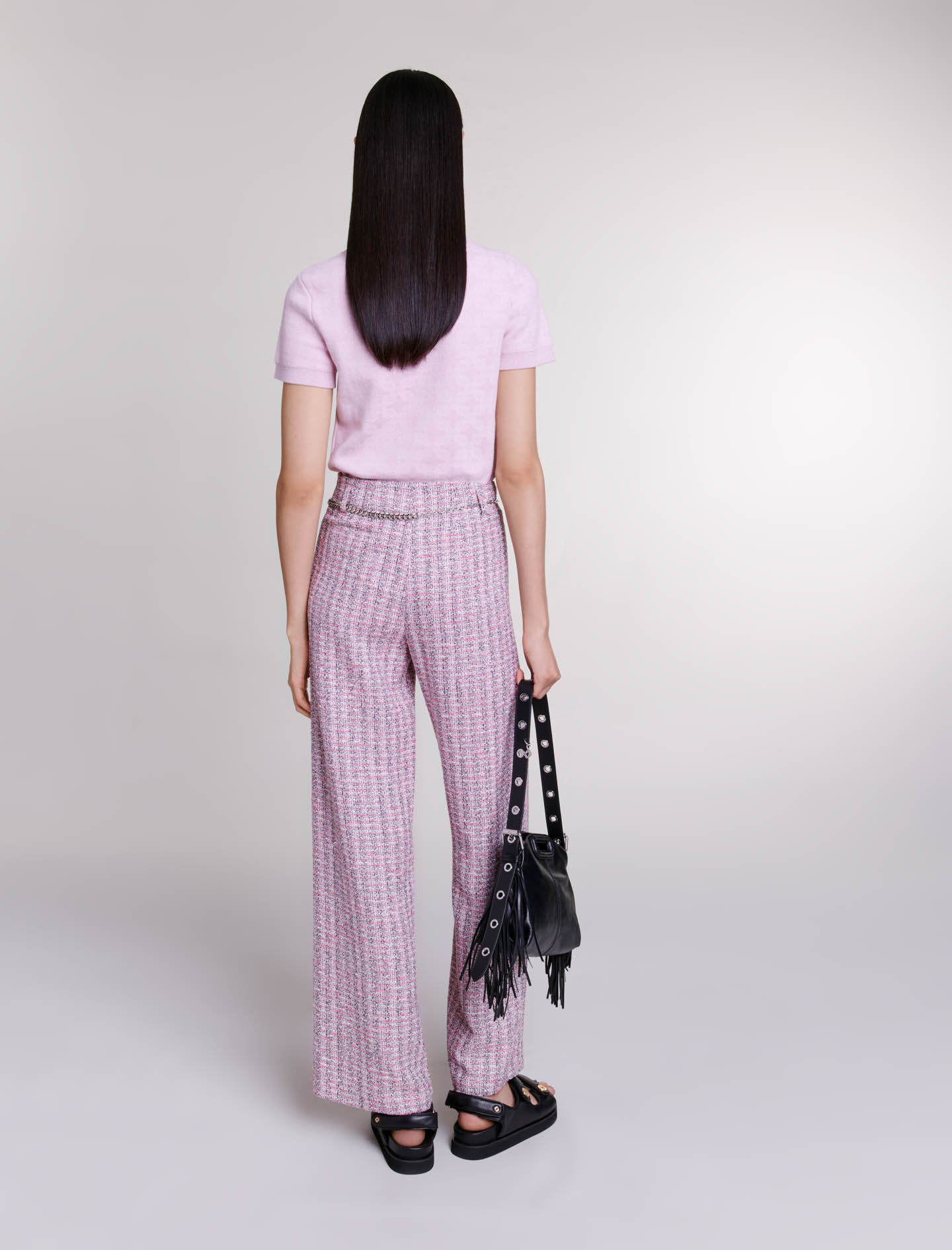 トップブランドのファッション Wide-leg tweed trousers トップス
