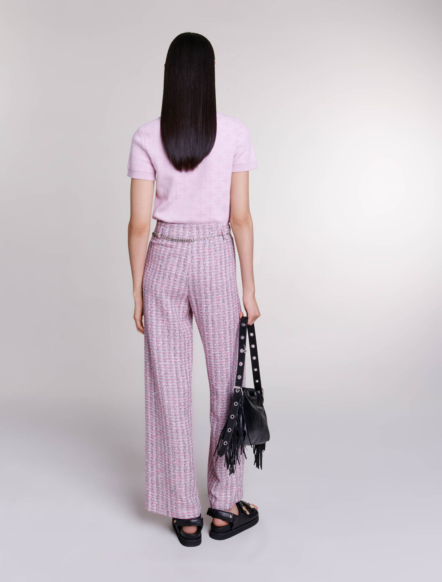 Wide-leg tweed trousers