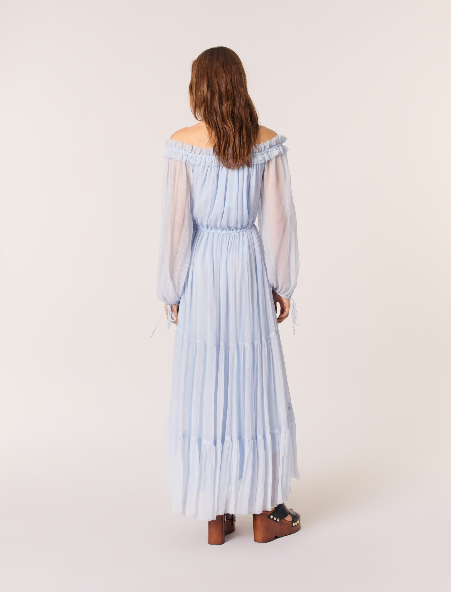VIP【関税送料無料】希少 BLUMARINE LIGHT BLUE MAXI DRESS Georgette Long Dress With Drapes | Blumarine