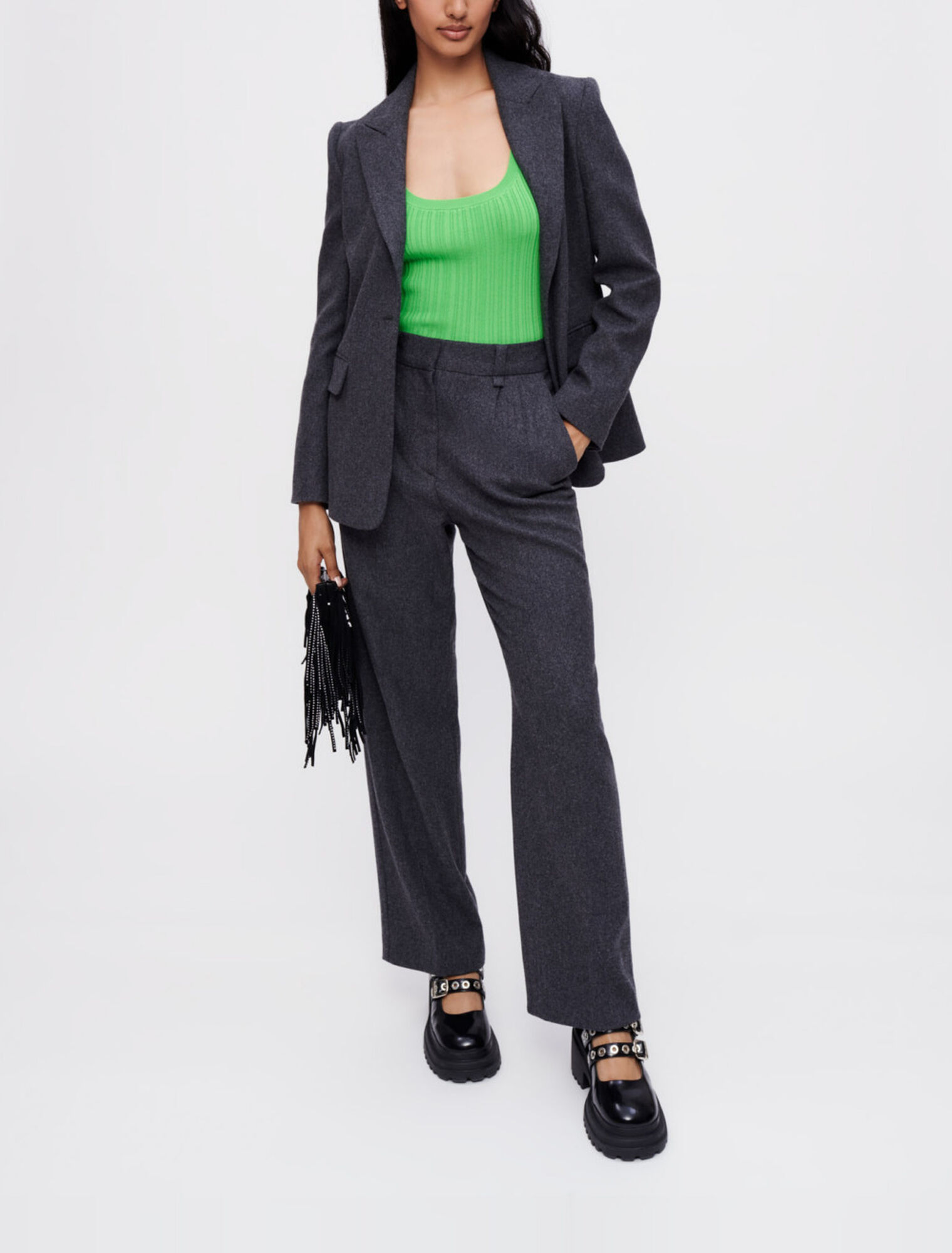Grey flannel wide-leg pants