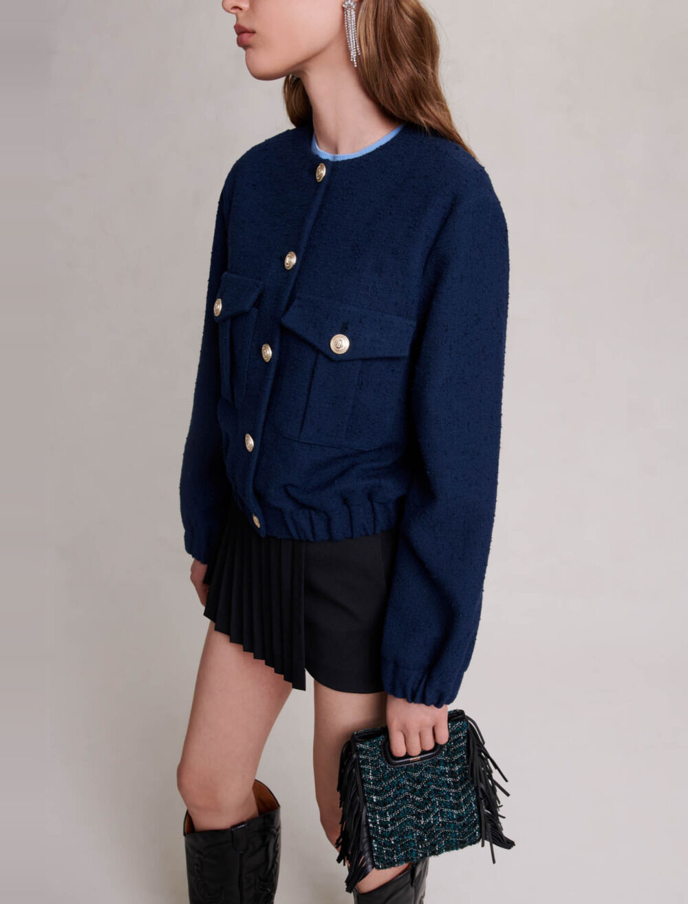 Short bomber jacket Blue For Women | Maje