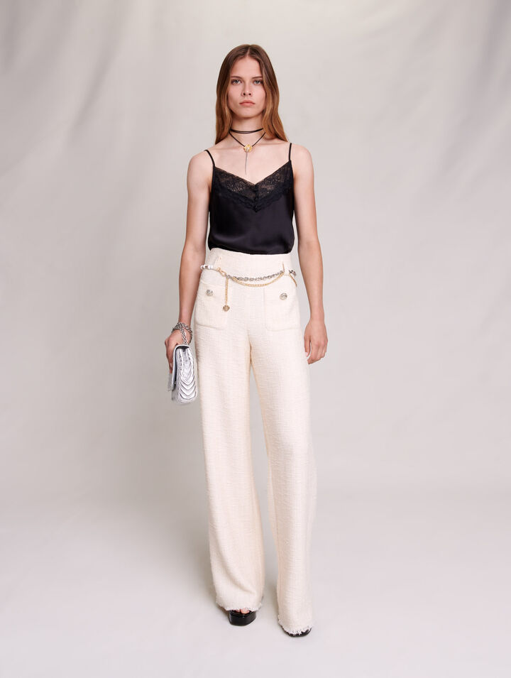 Wide-leg tweed trousers