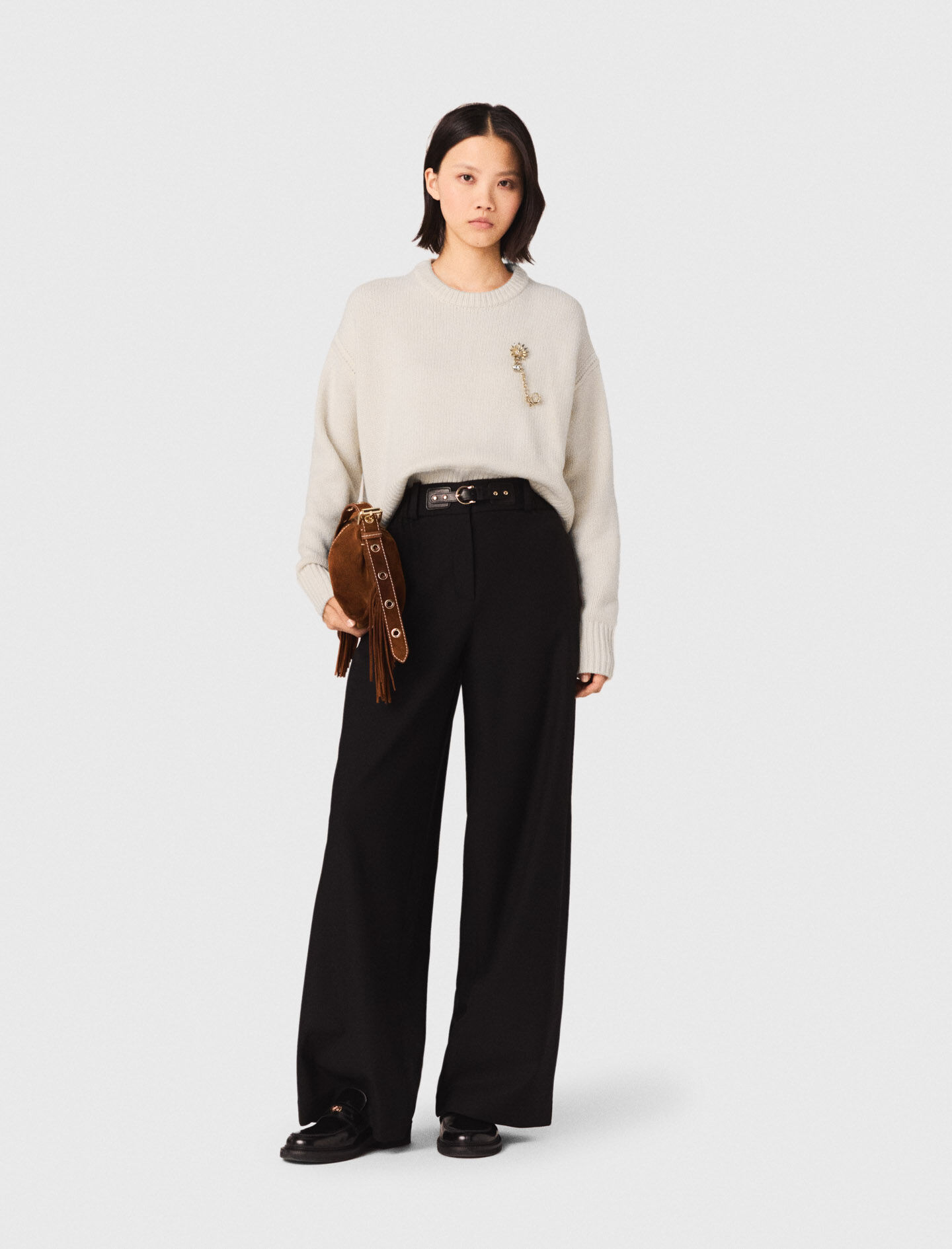 Wide-leg suit trousers Black / Gray For Women | Maje