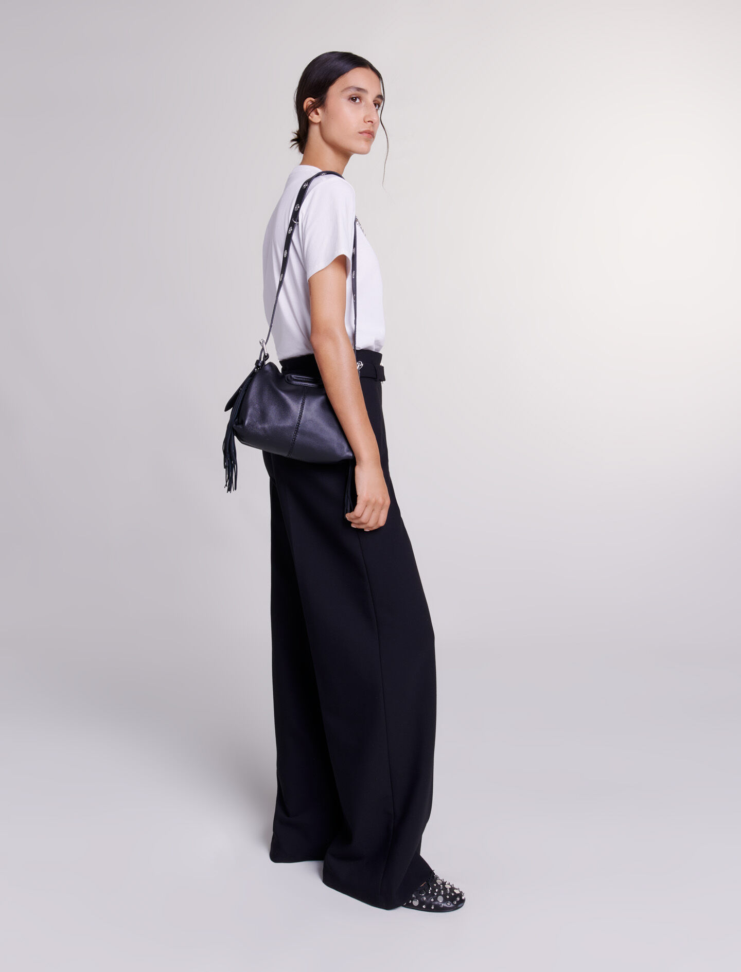 Wide leg pants with belt Black / Gray For Women | Maje