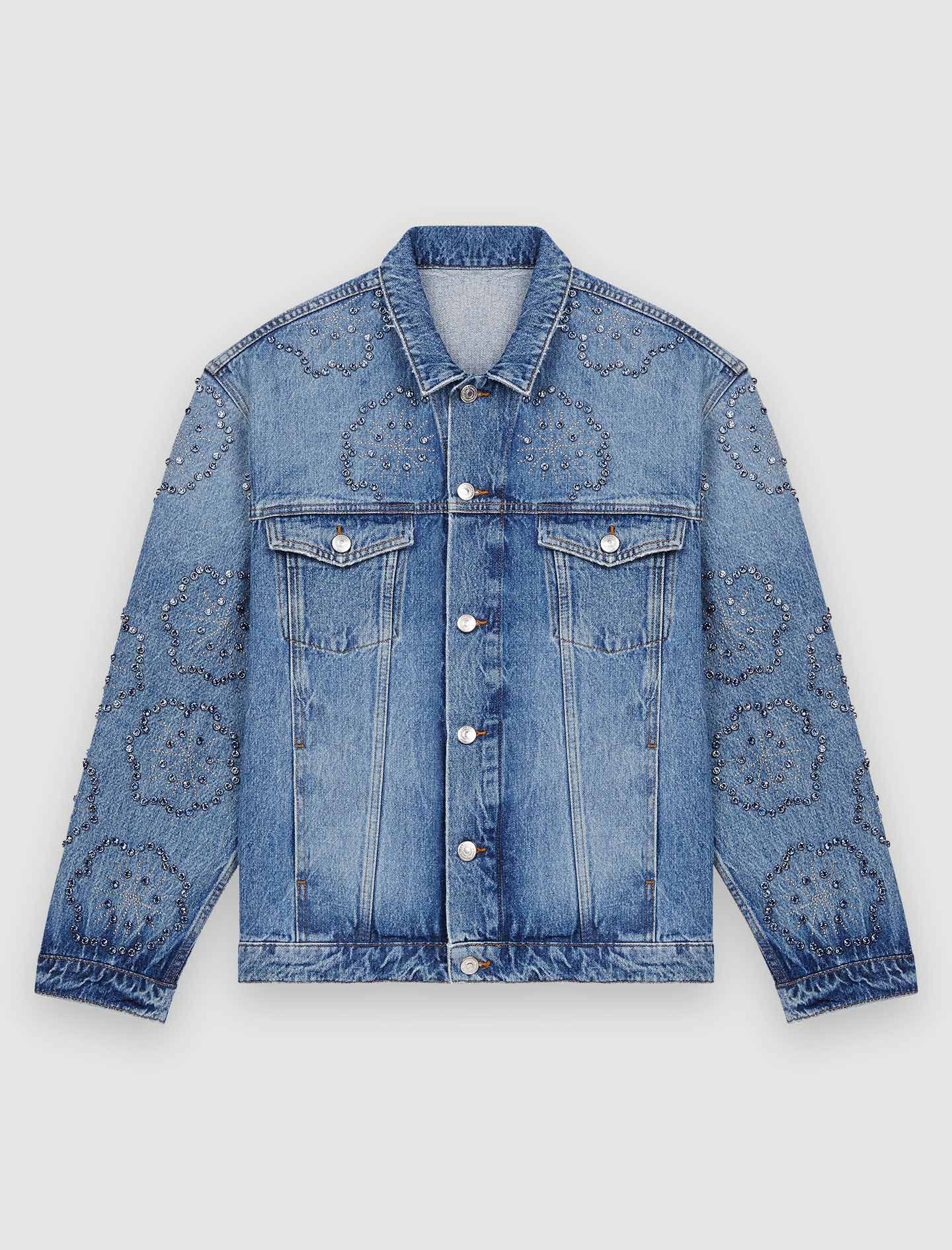 Wide denim jacket with rhinestones