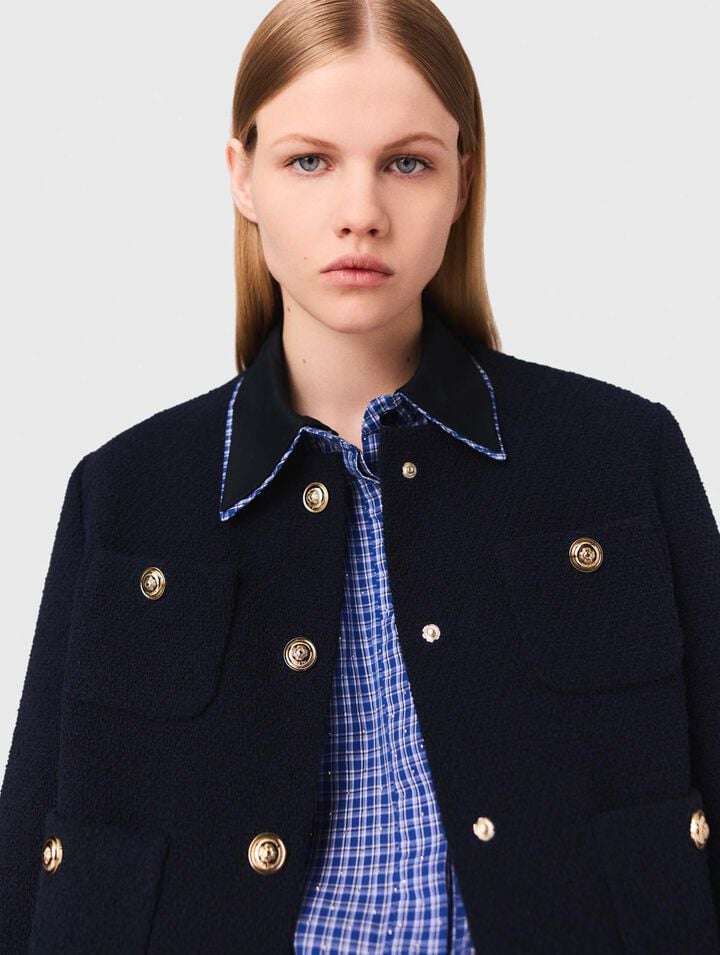 Short tweed jacket, removable col