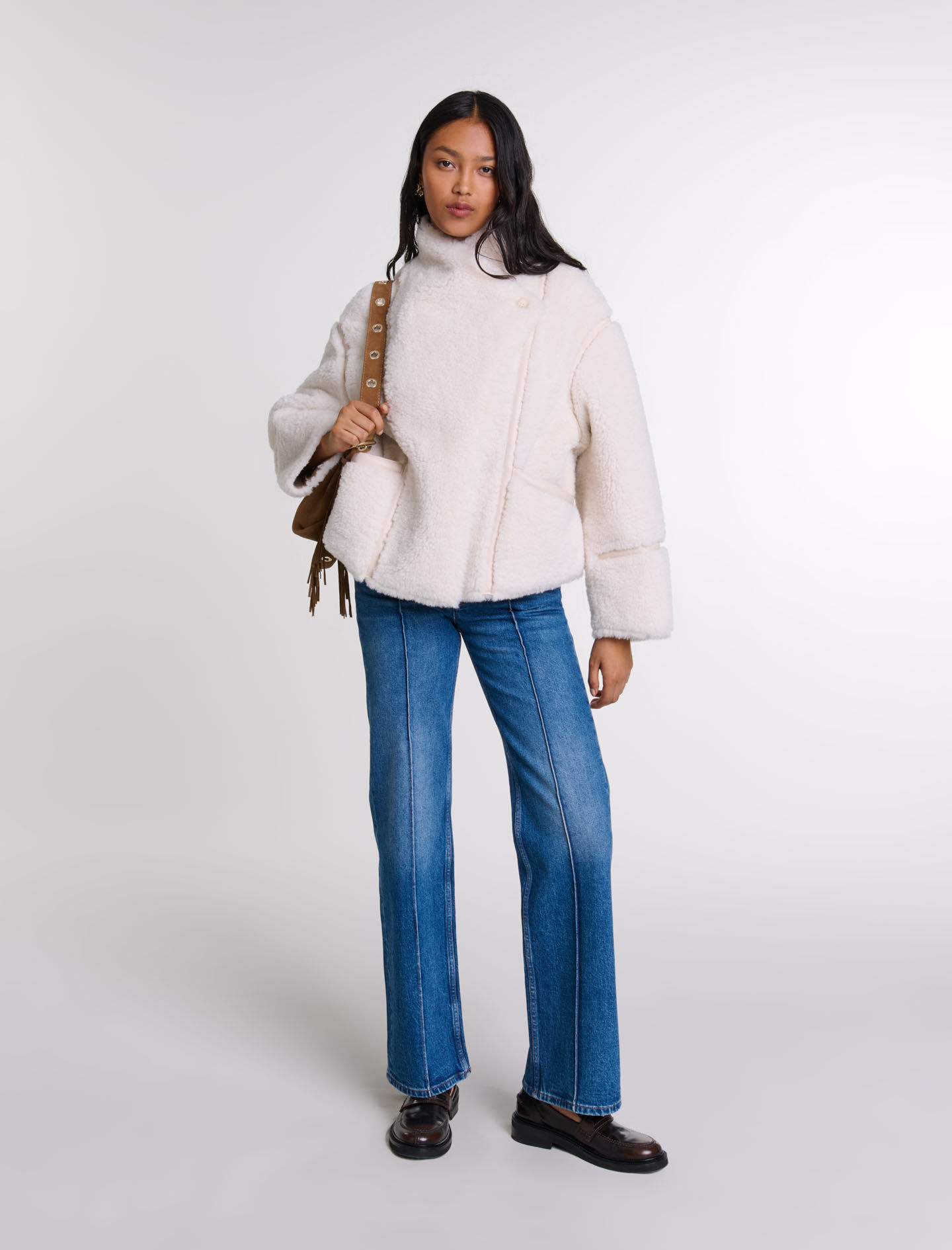 Short white faux fur jacket deals