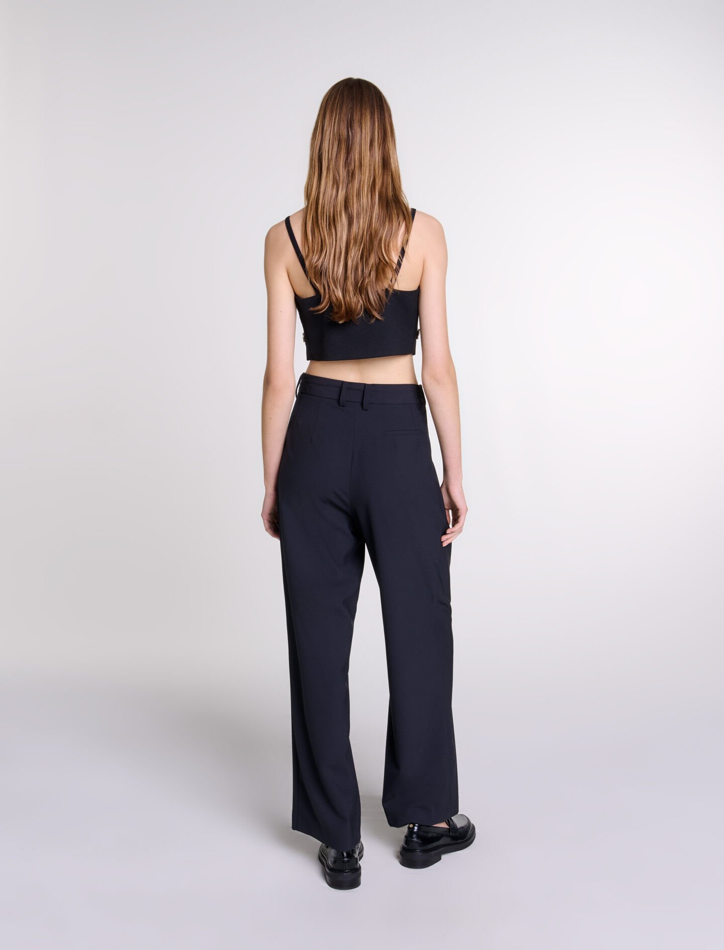 Wide-leg trousers with belt Black / Gray For Women | Maje