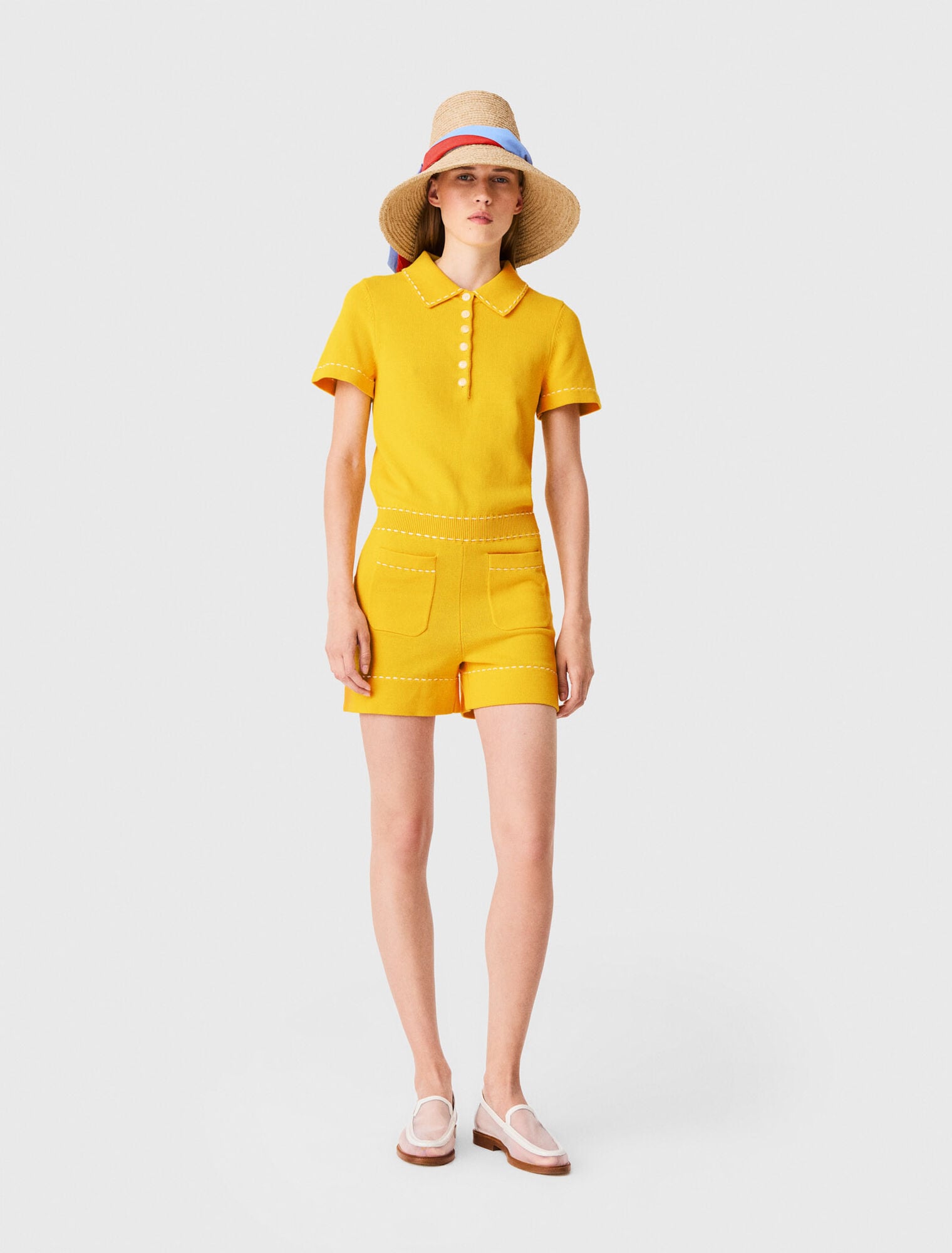 Knit playsuit with polo collar