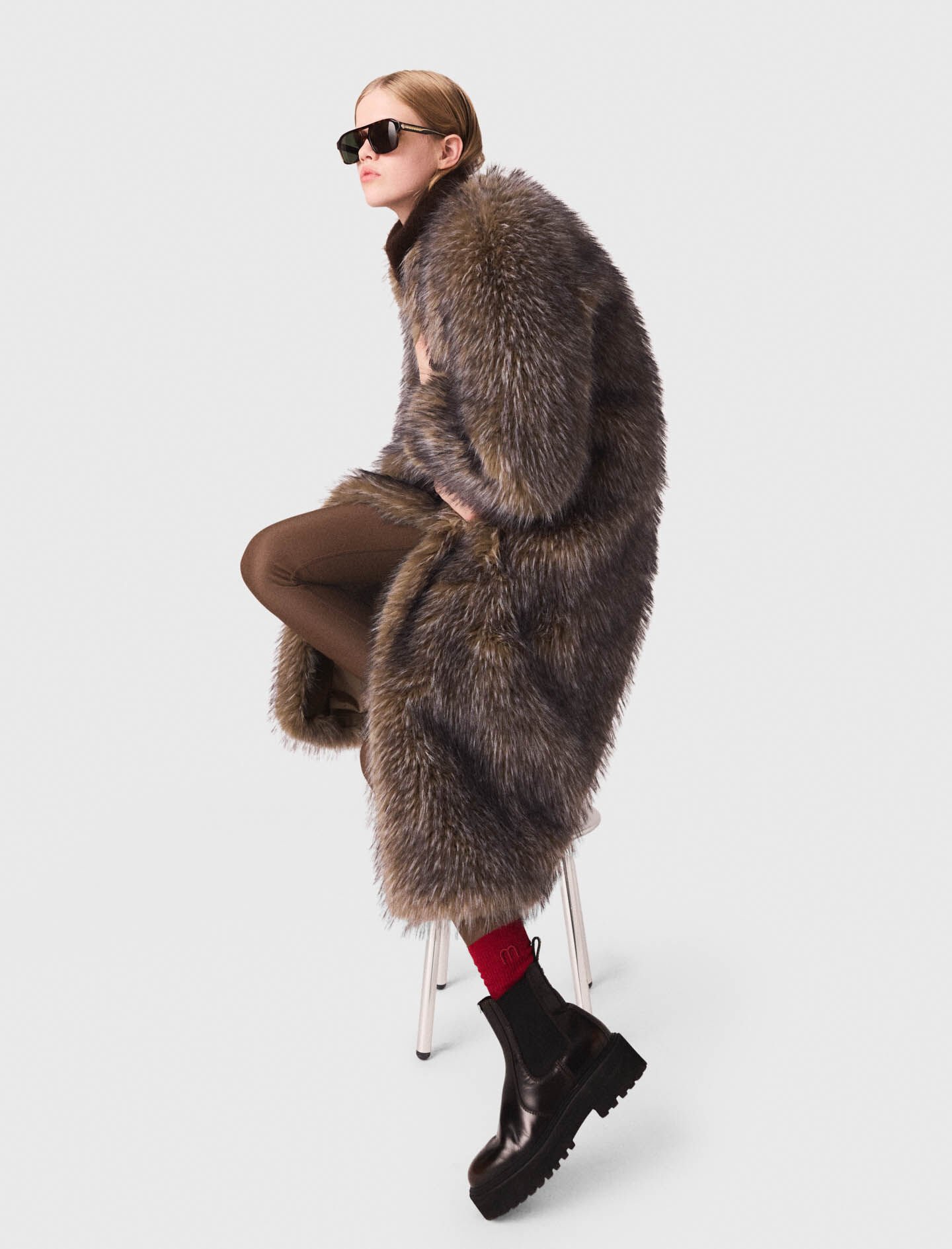 Long faux fur coat Black / Gray For Women | Maje