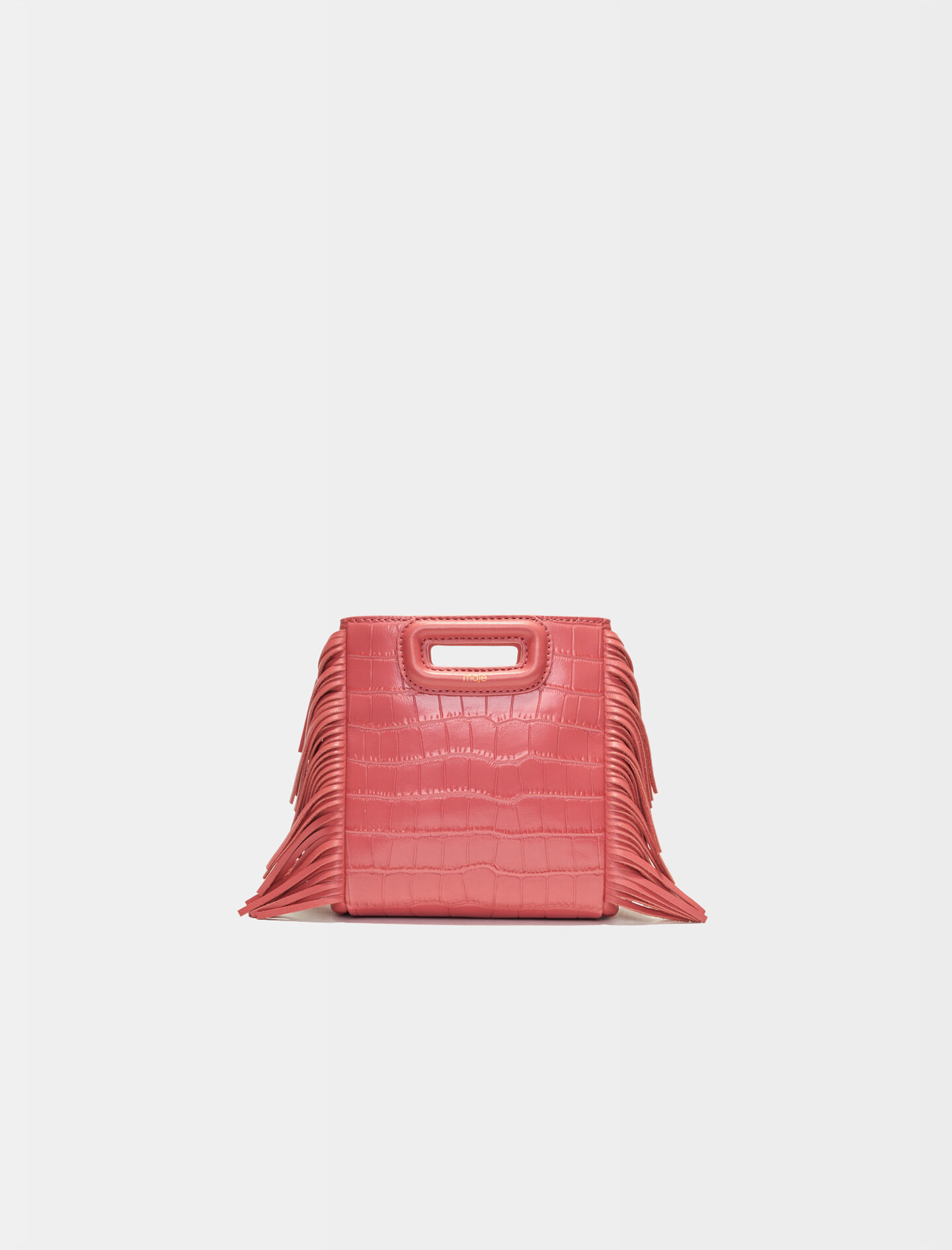Mini embossed leather M bag with chain Pink For Women Maje