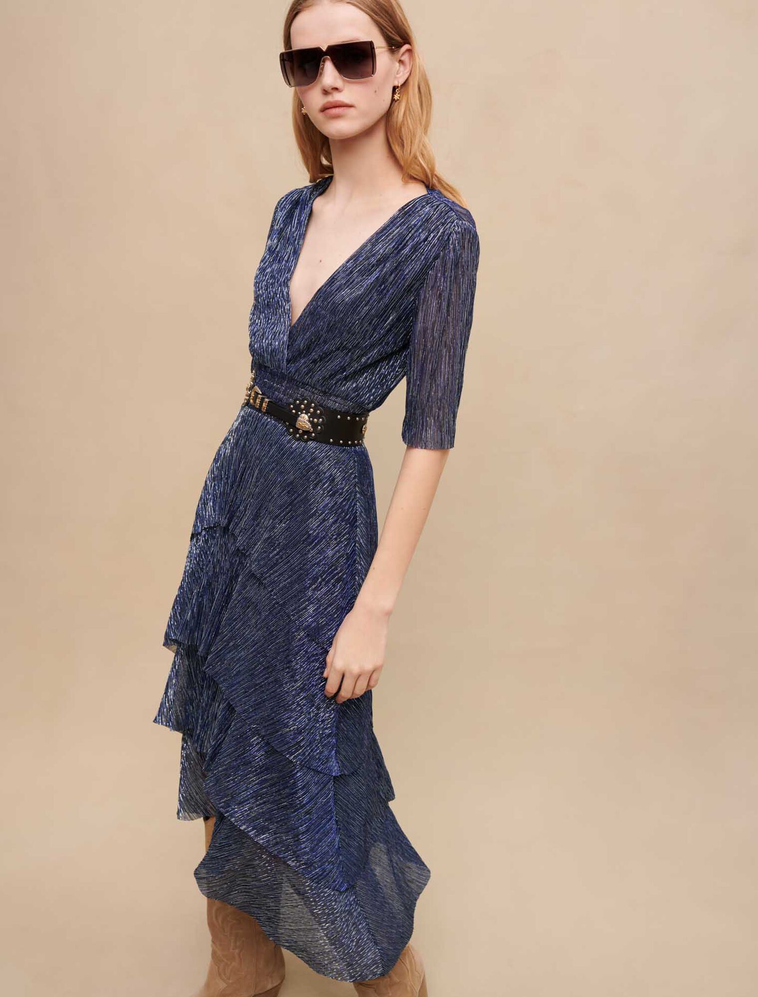 Stretch lurex ruffle dress