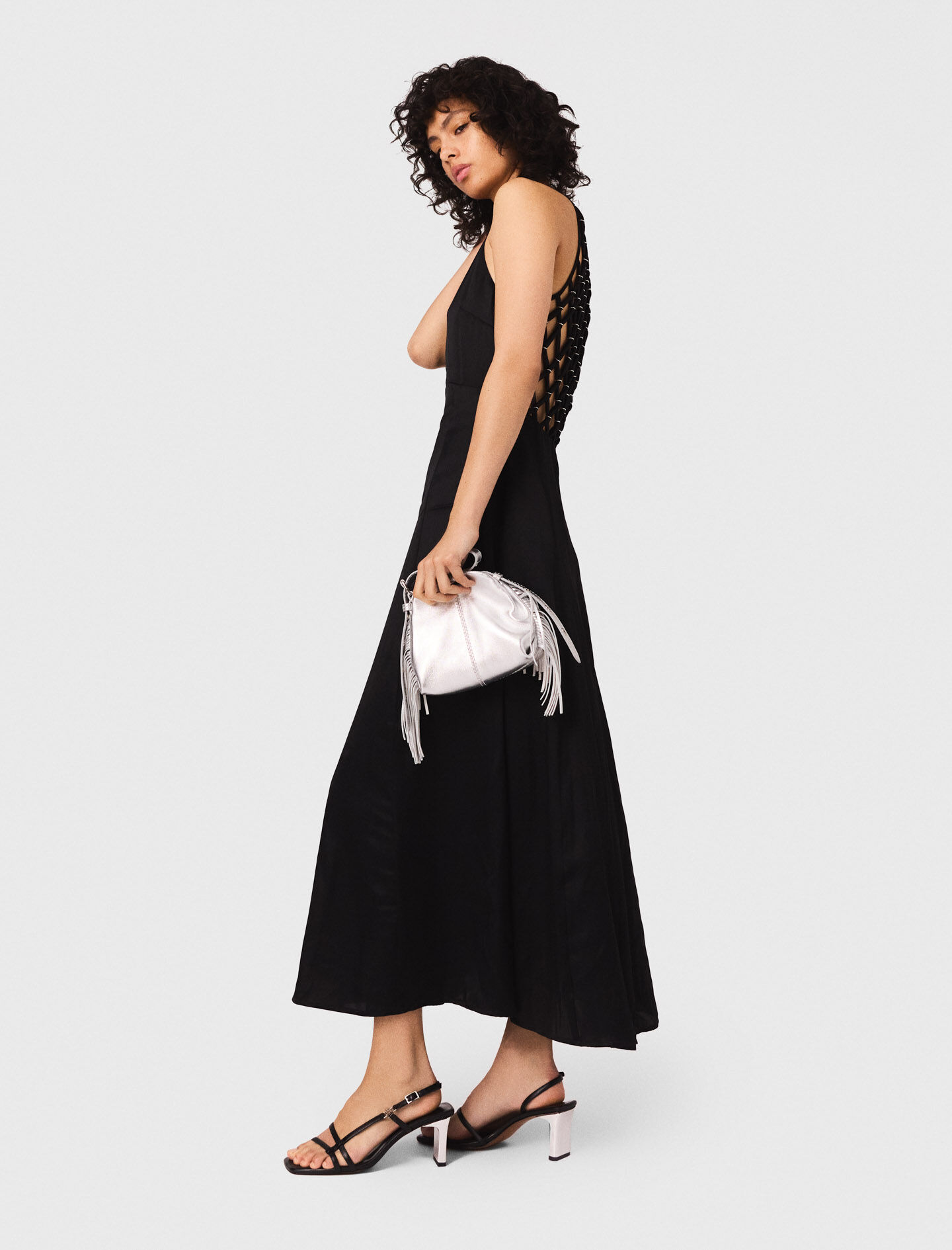 Floaty maxi dress with braided back Black / Gray For Women