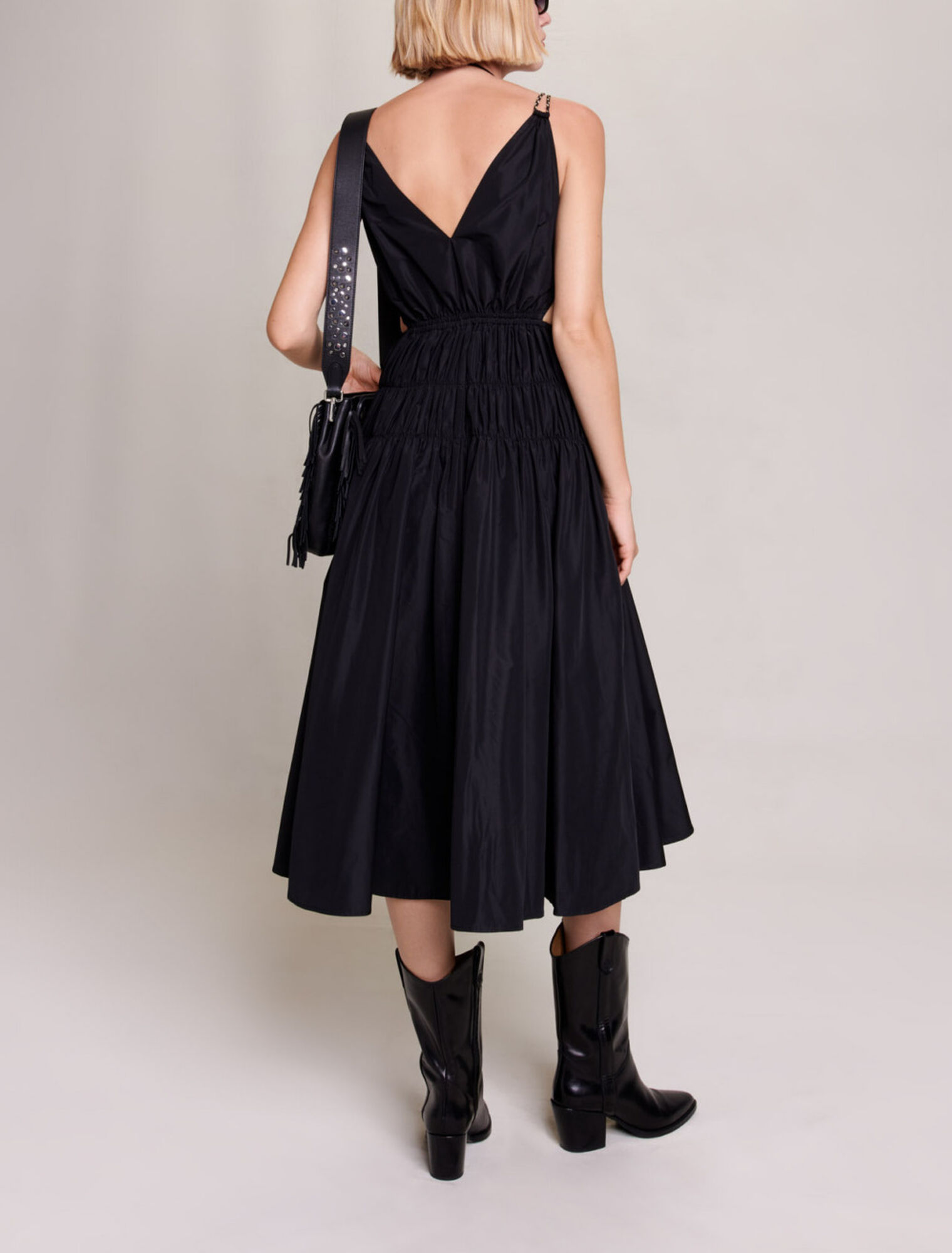 Taffeta dress with cut-out at the waist