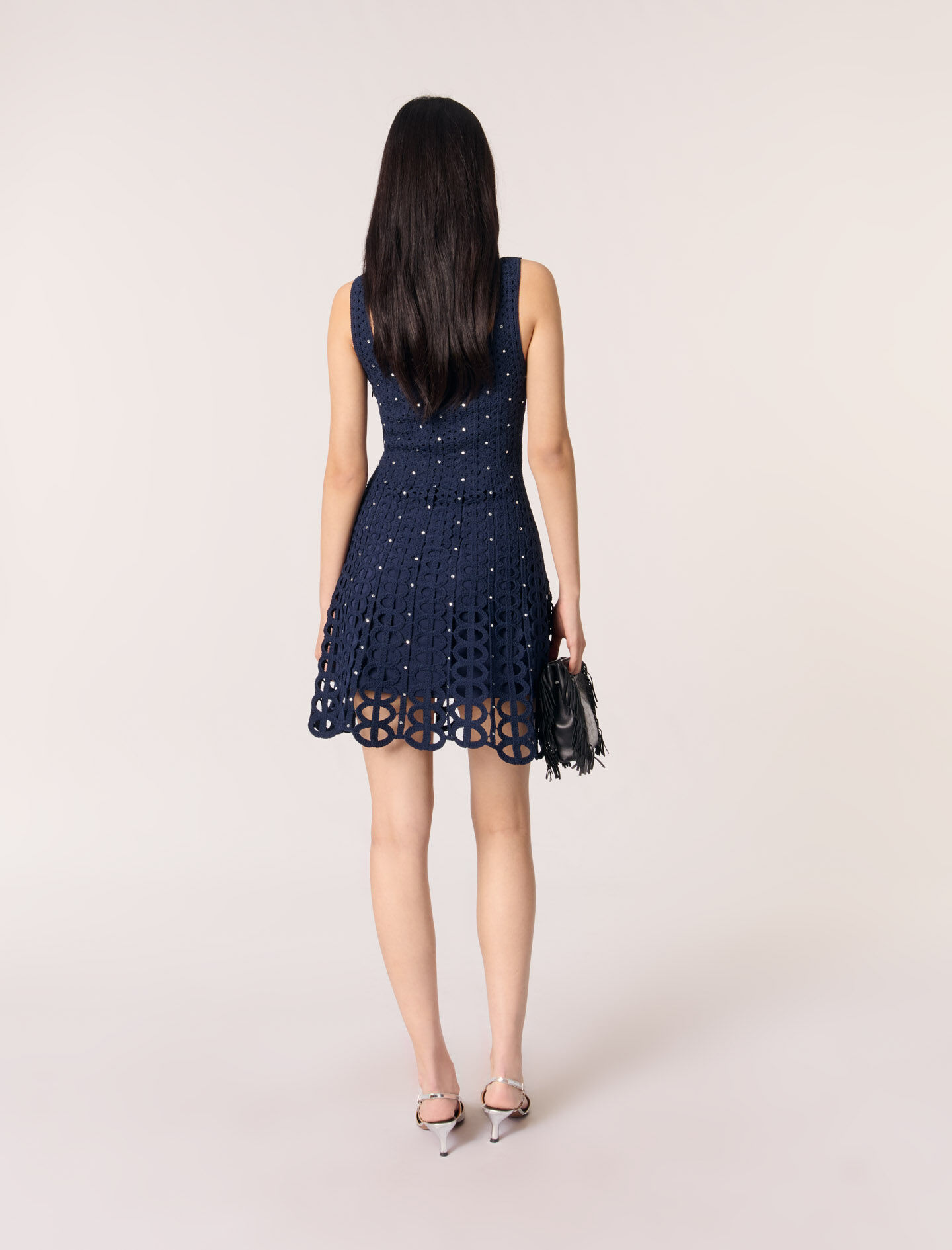 Rhinestone crochet mini dress Blue For Women | Maje