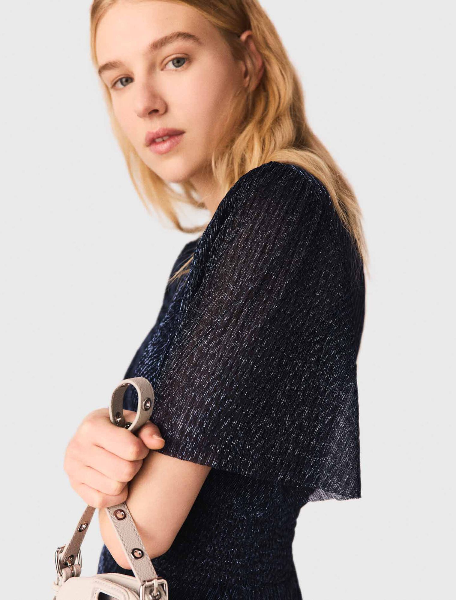 Metallic ruffled midi dress