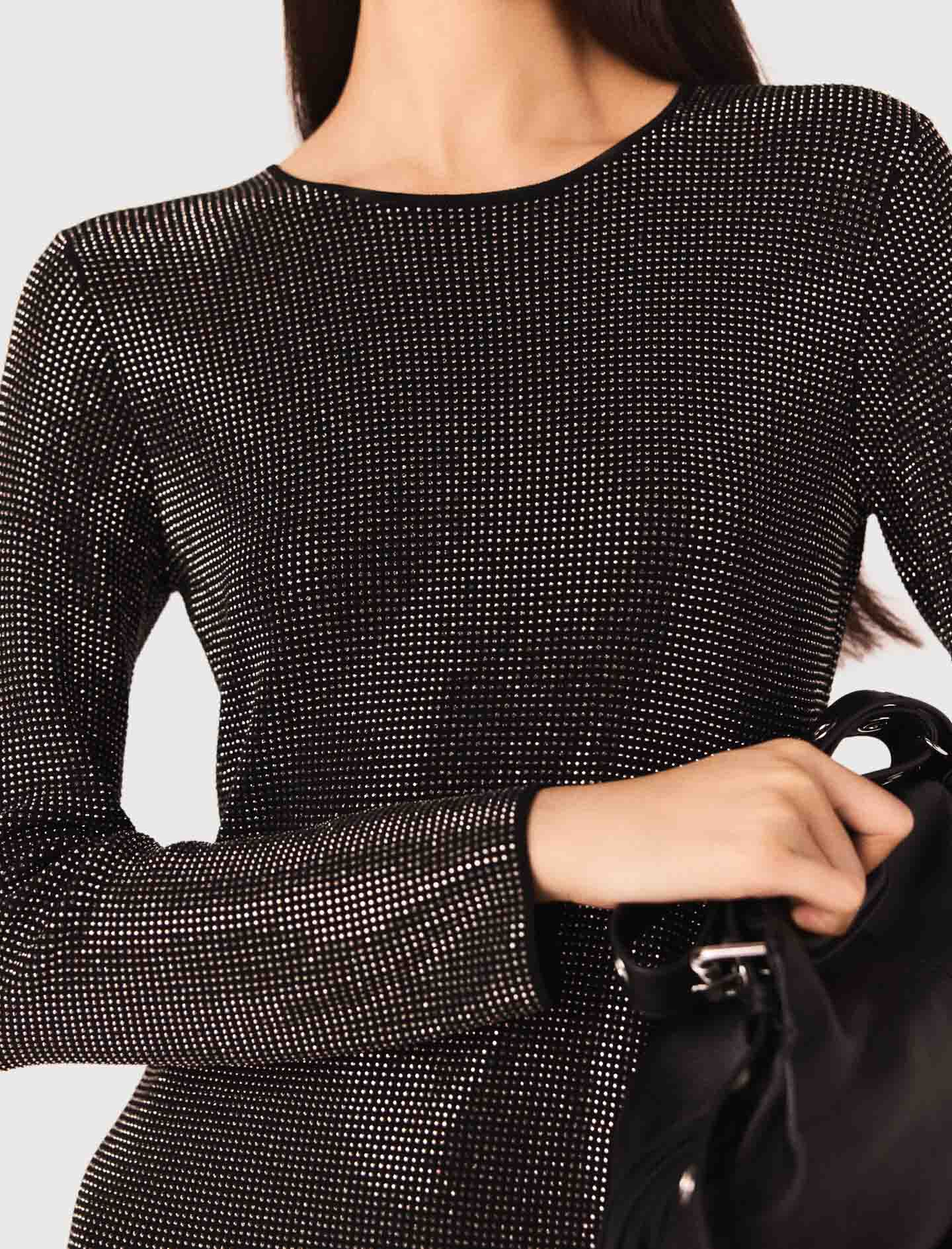 majeページ Short rhinestone knit dress Black / Gray For Women | Maje