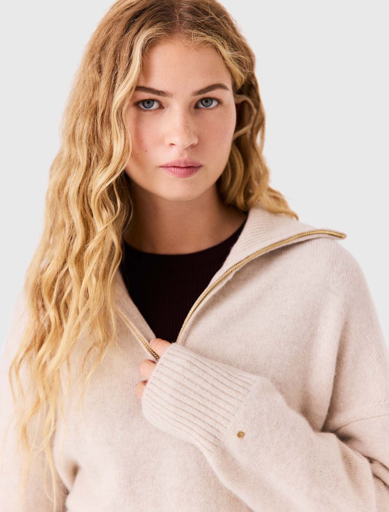 Zip-neck cashmere jumper