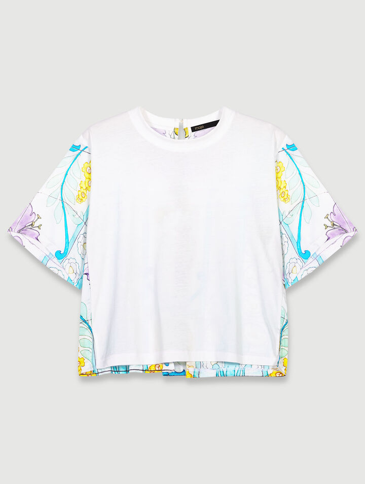 Dual-material print T-shirt