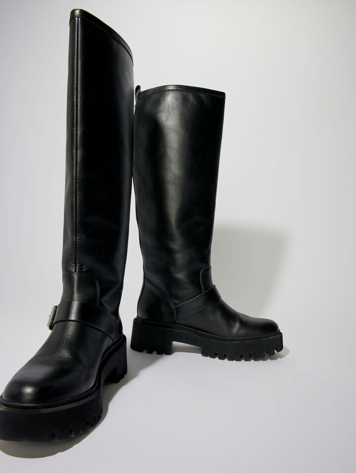 Biker boots in smooth leather