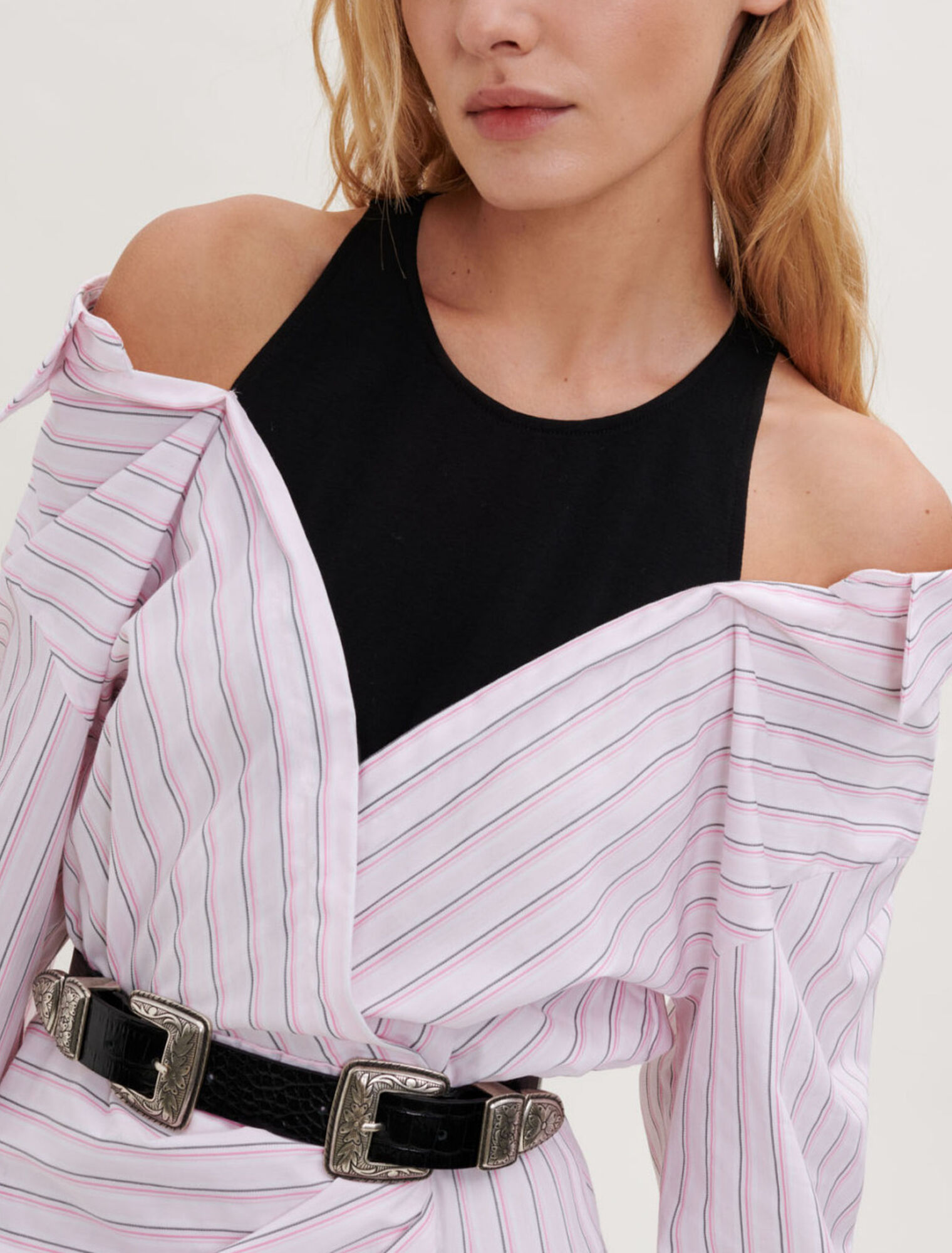 Striped trompe l'oeil dress