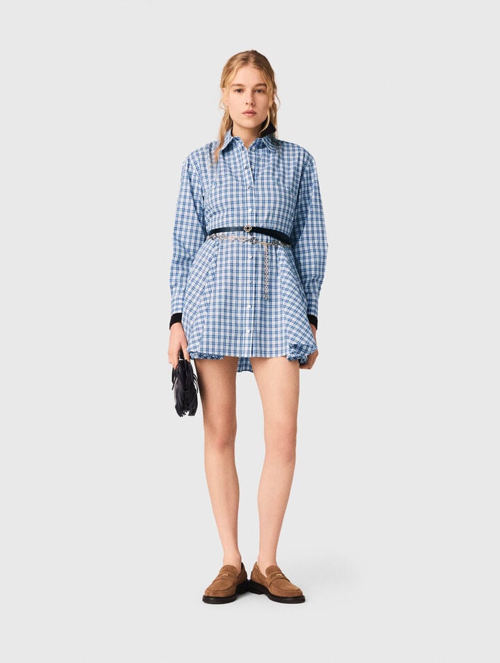 Rhinestone-trim cotton shirt dress